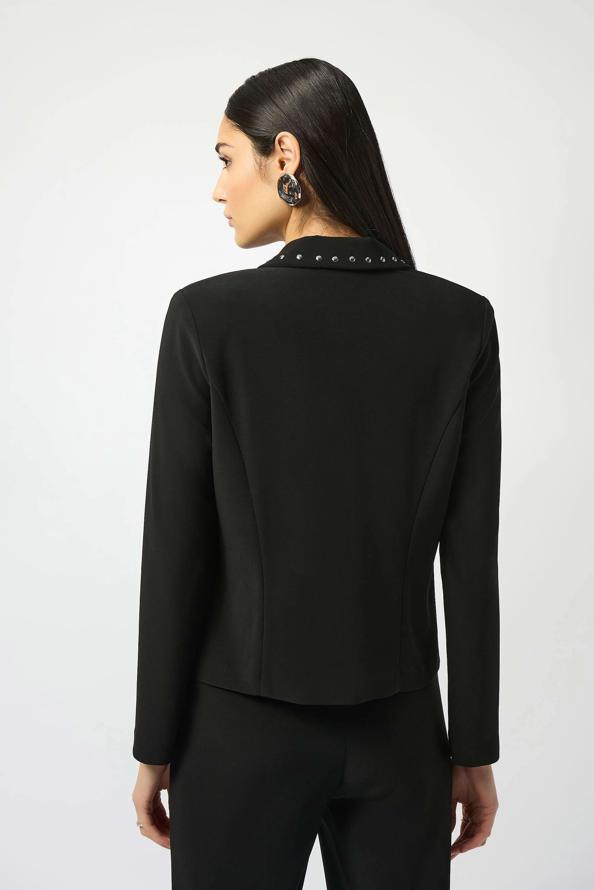 Back Image of Joseph Ribkoff Silky Knit Fitted Blazer with Studs in Black