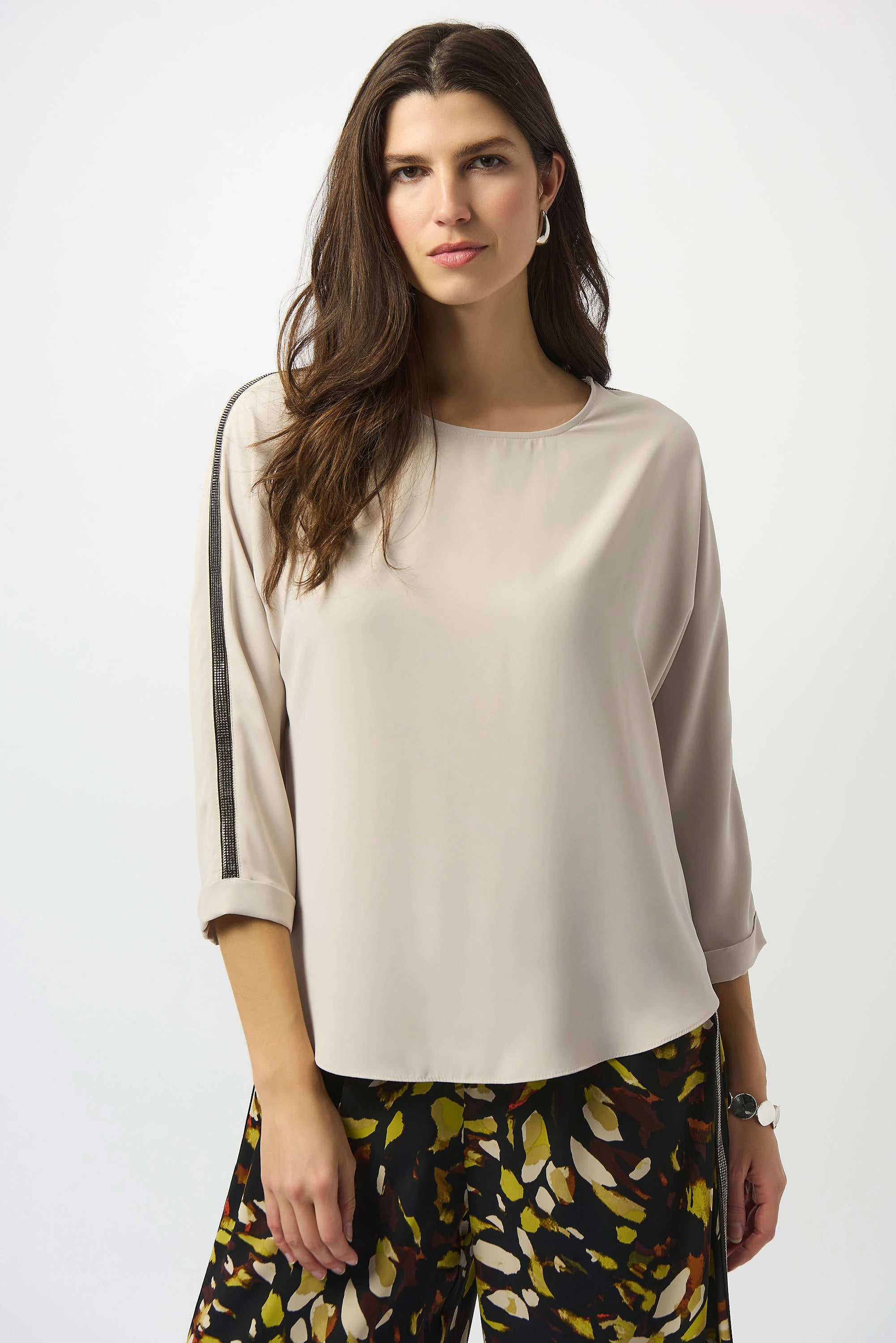 Front Image of Joseph Ribkoff Recycled Soft Twill Boxy Top in Moonstone