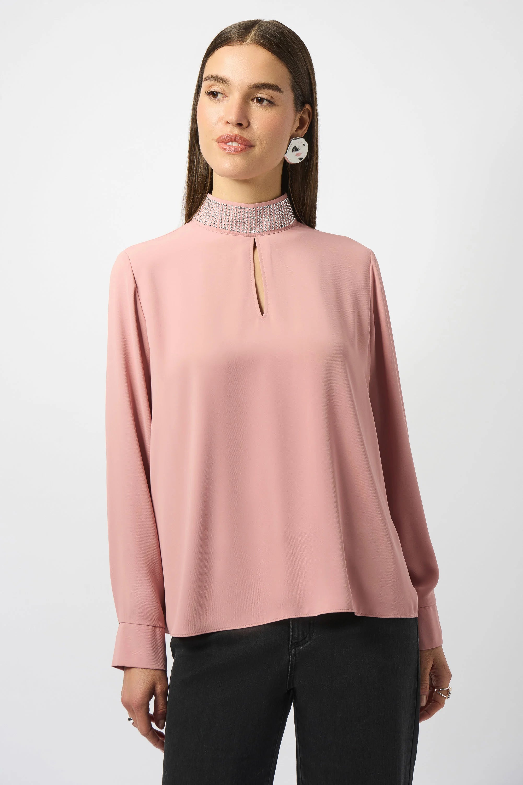 Front Image of Joseph Ribkoff Recycled Soft Twill Straight Top in Antique Rose