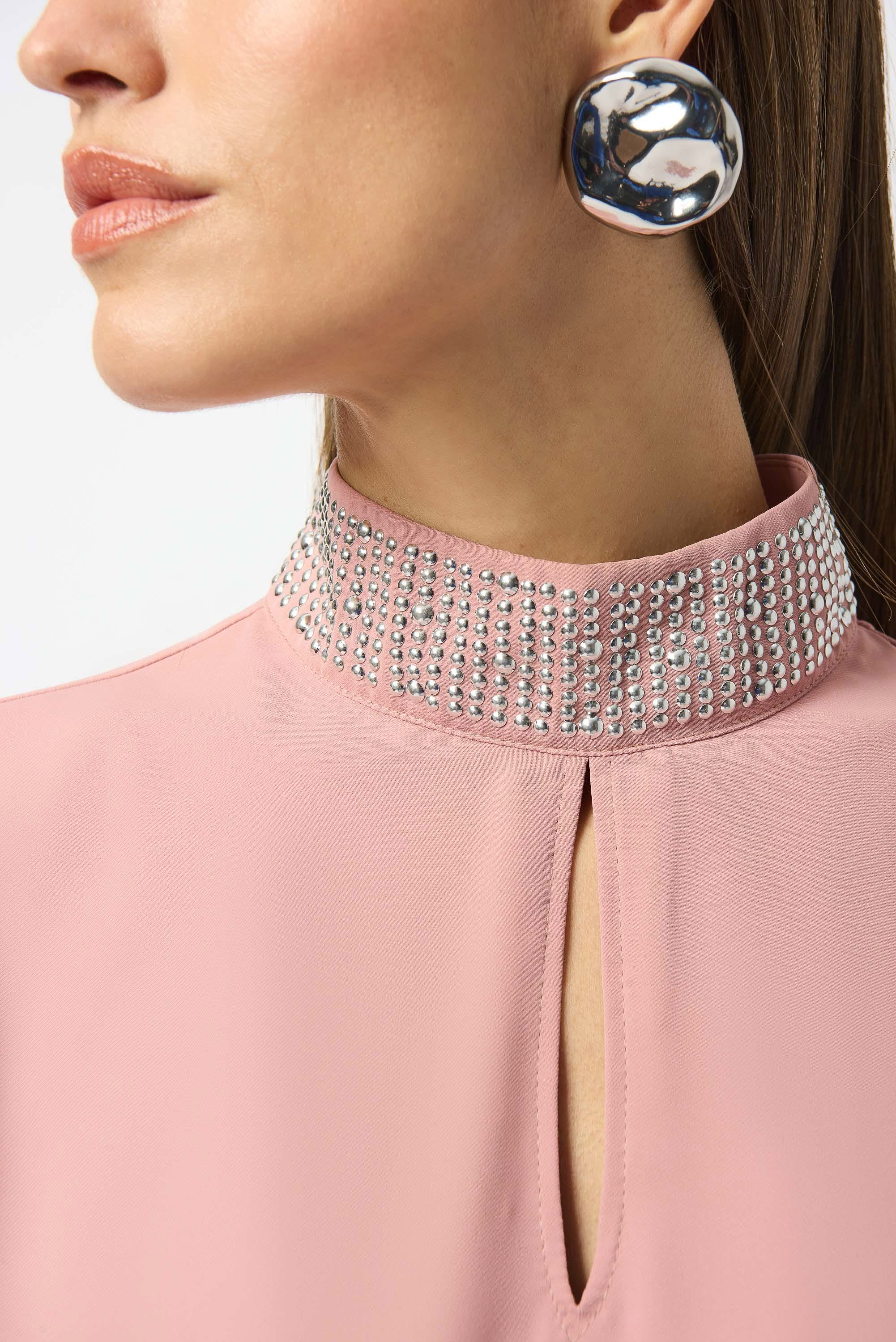 Front Close Up of Collor Image of Joseph Ribkoff Recycled Soft Twill Straight Top in Antique Rose