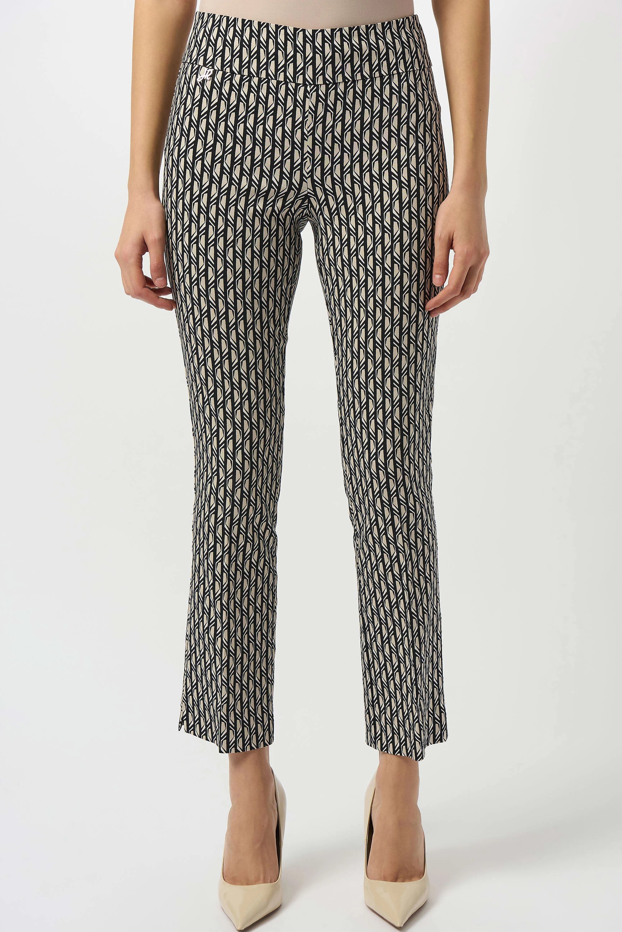Front Image of Joseph Ribkoff Millennium Print Straight Leg Pull-On Pants in Black/Moonstone