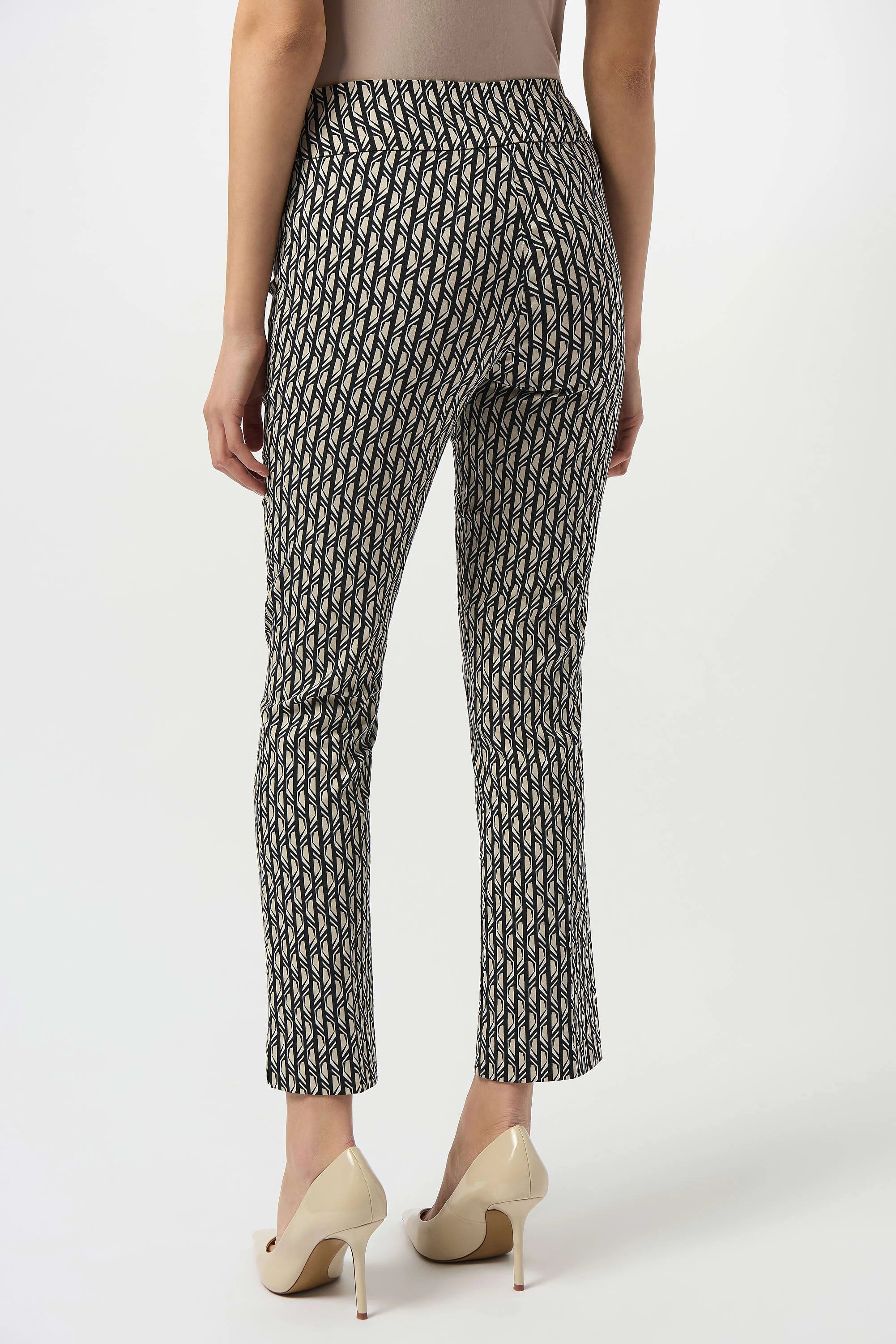 Back Image of Joseph Ribkoff Millennium Print Straight Leg Pull-On Pants in Black/Moonstone