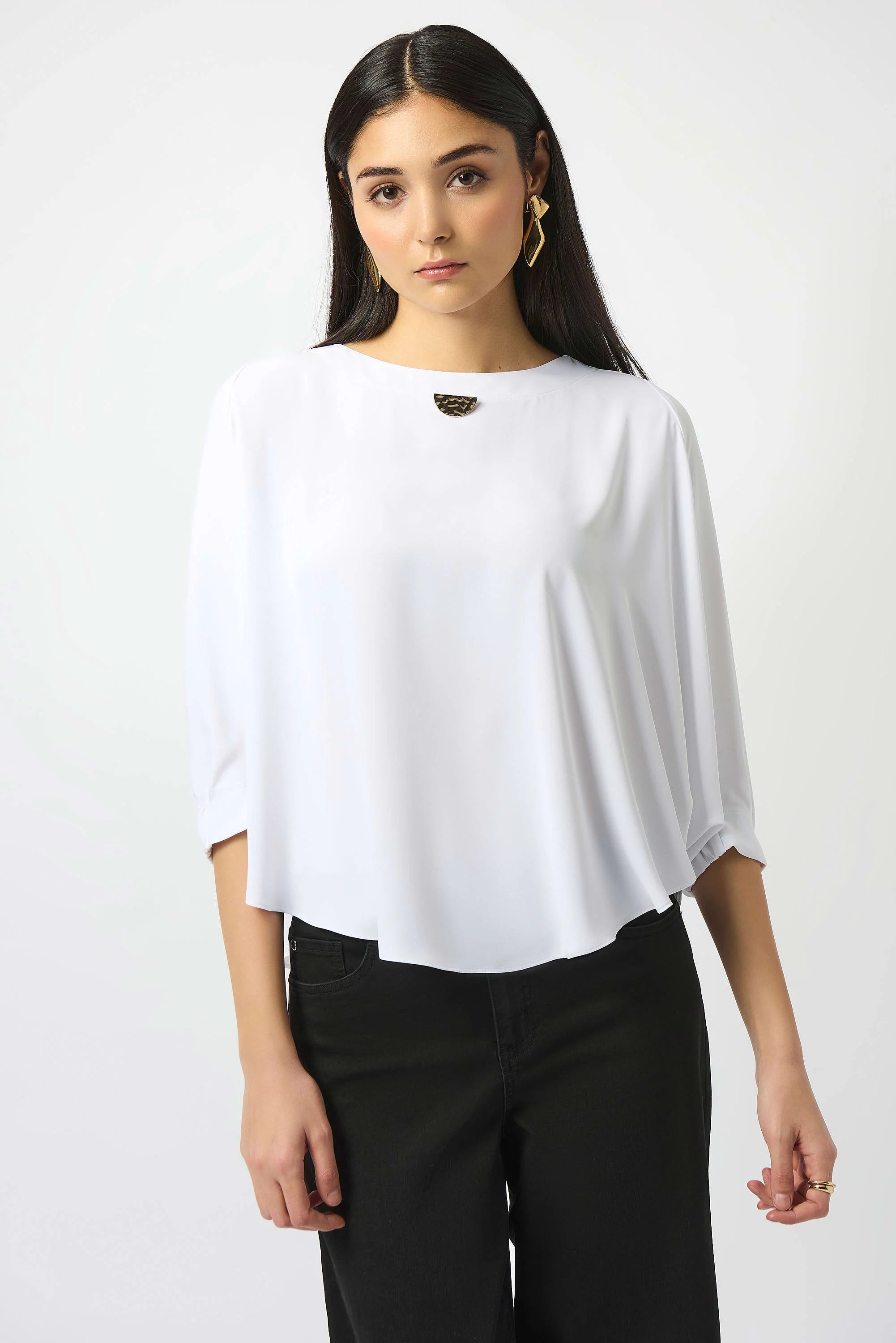 Front Image of Joseph Ribkoff Recycle Soft Twill boxy Top in vanilla