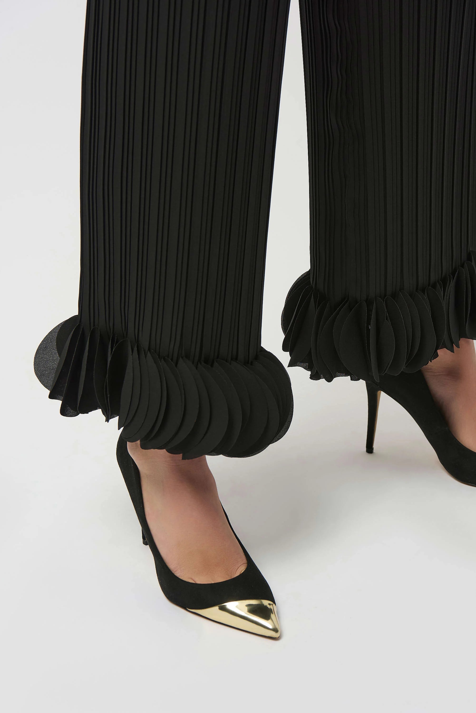 Close Up Ankle Detail View Image of Joseph Ribkoff Georgette Wide Leg Pleated Pants in Black