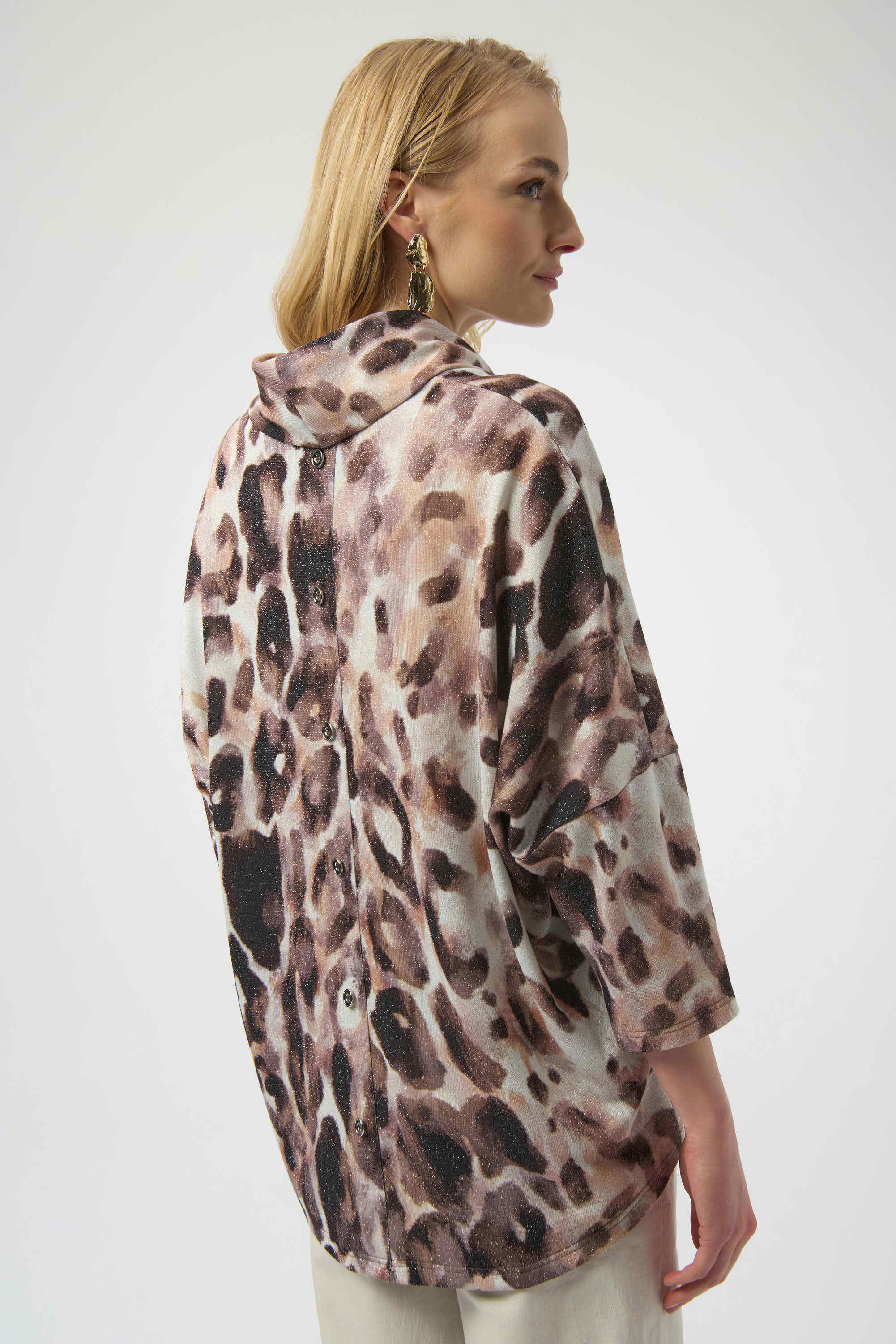 Back Image of Joseph Ribkoff Sweater Knit Animal Print Tunic in Off-White/Multi