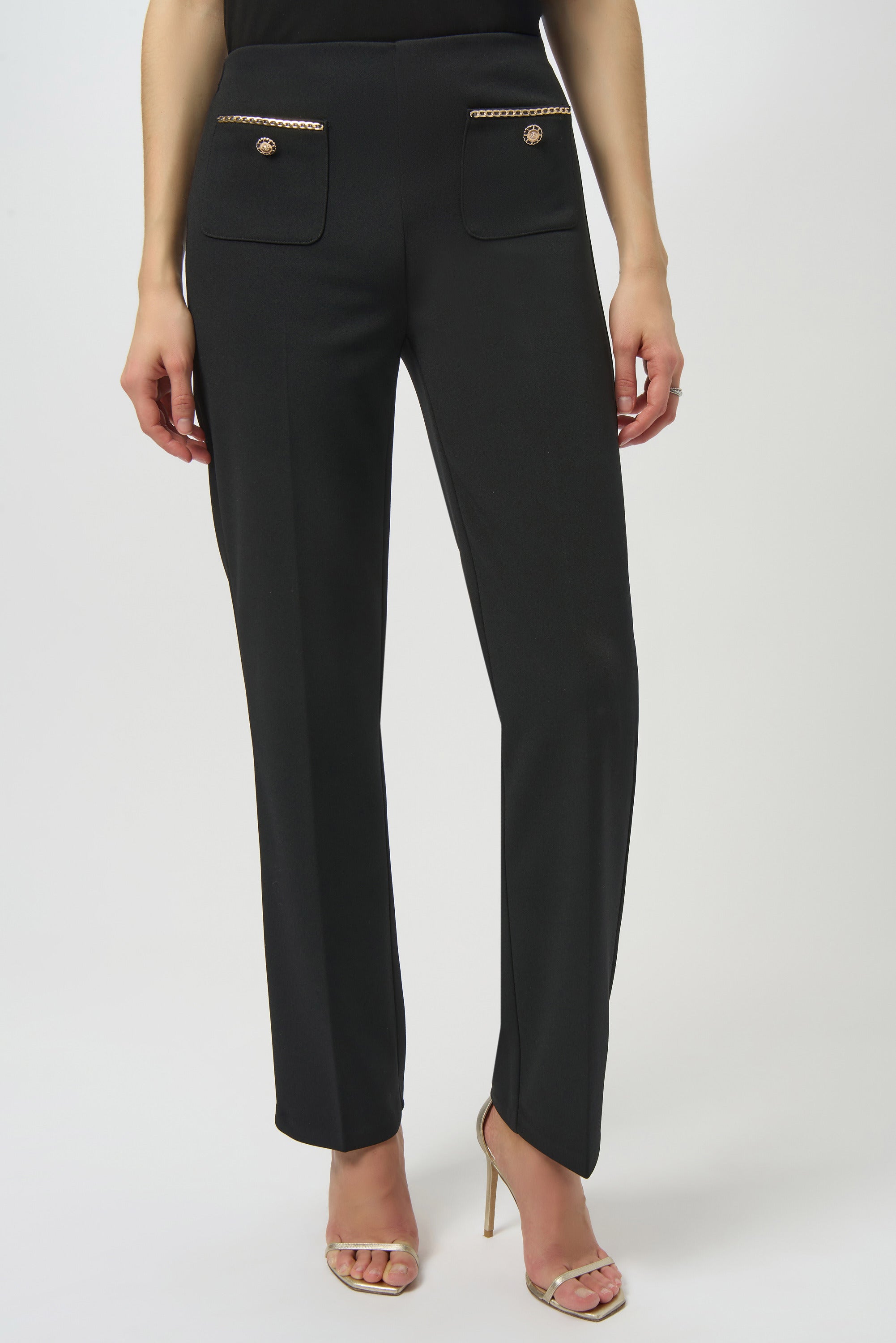 Front View Image of Joseph Ribkoff Scuba Crepe Straight Pull On Pant n Black