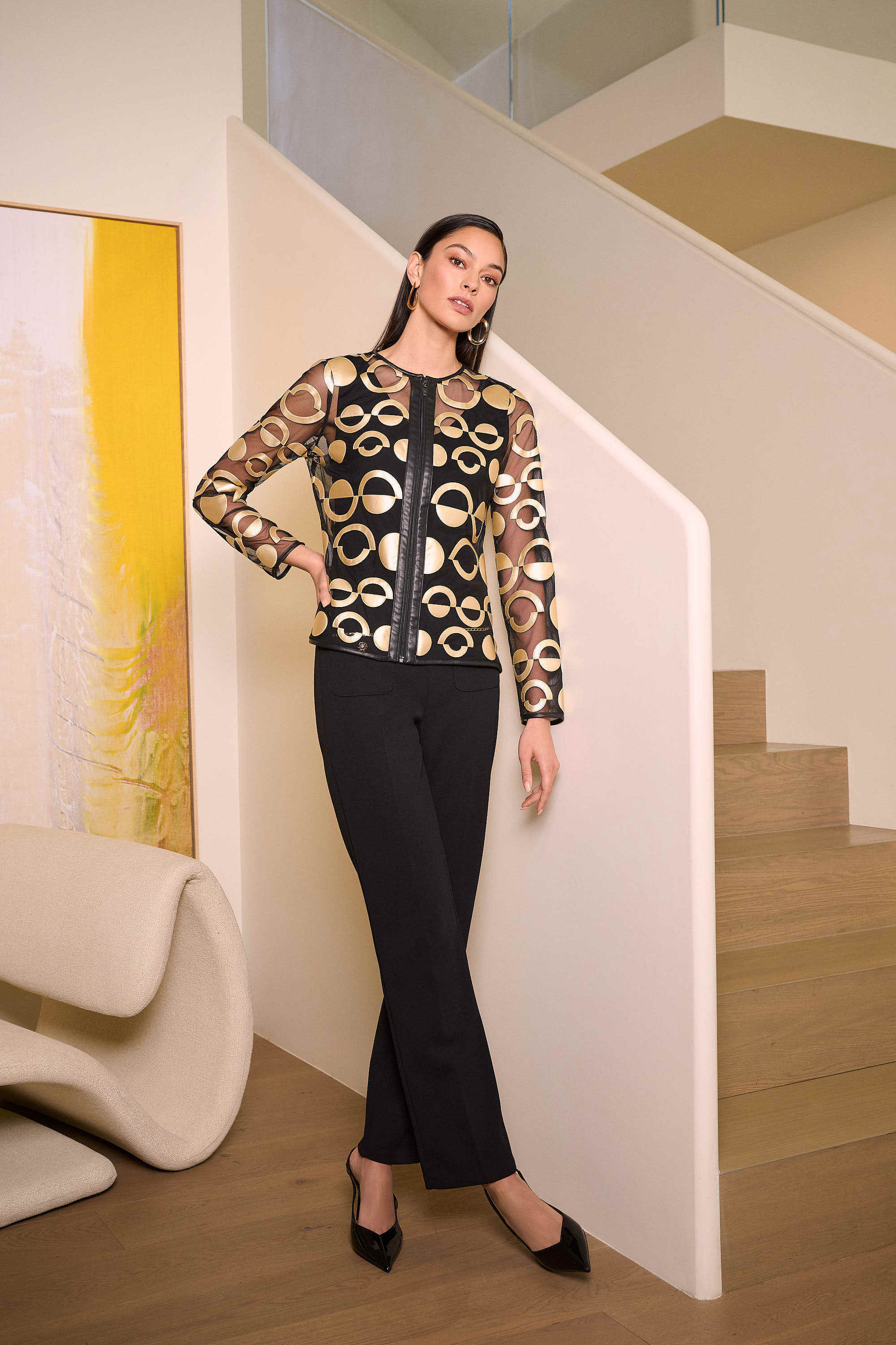 Fashion Full Body View Image of Joseph Ribkoff Scuba Crepe Straight Pull On Pant n Black