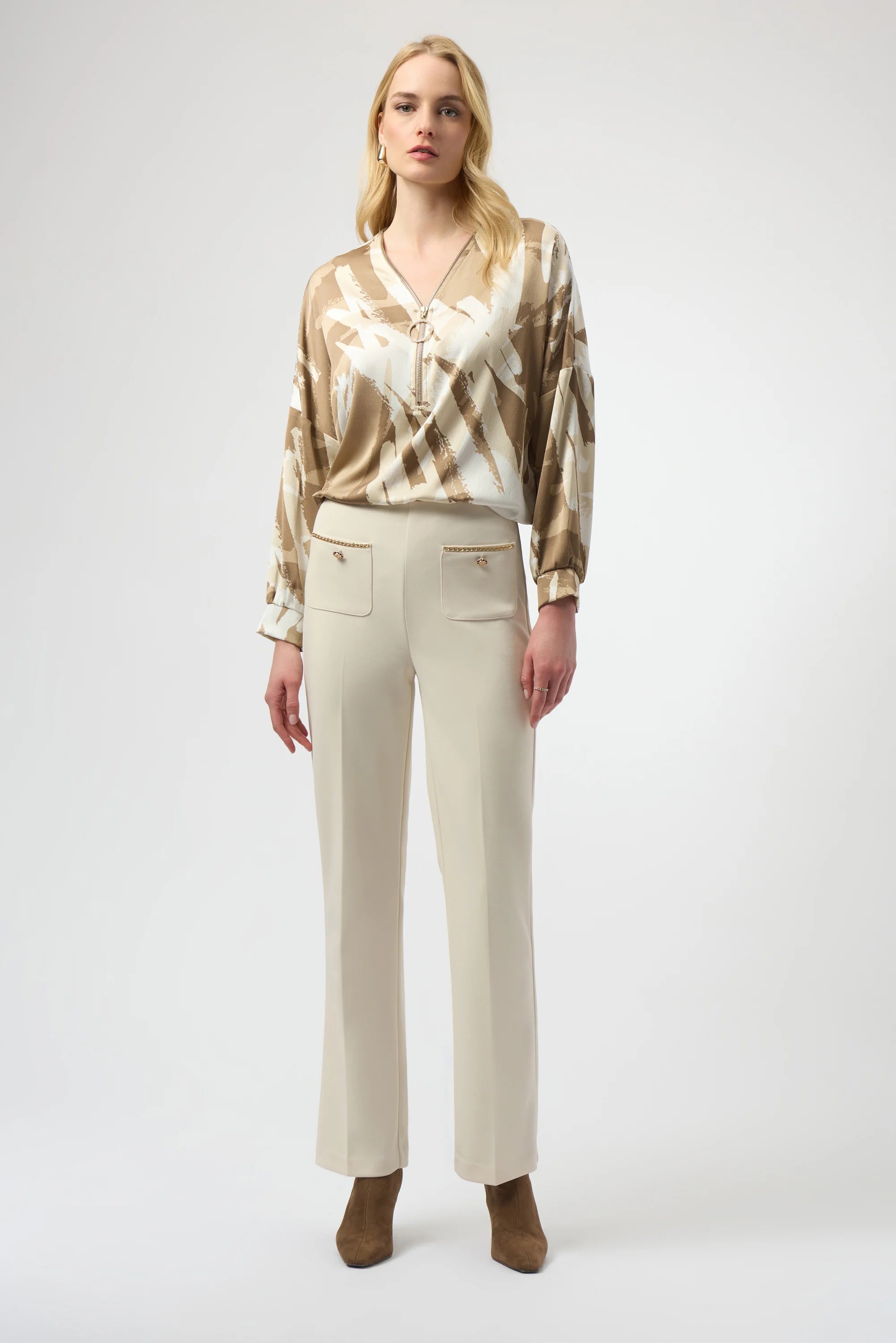 Full Body View Image of Joseph Ribkoff Scuba Crepe Straight Pull On Pant in Birch