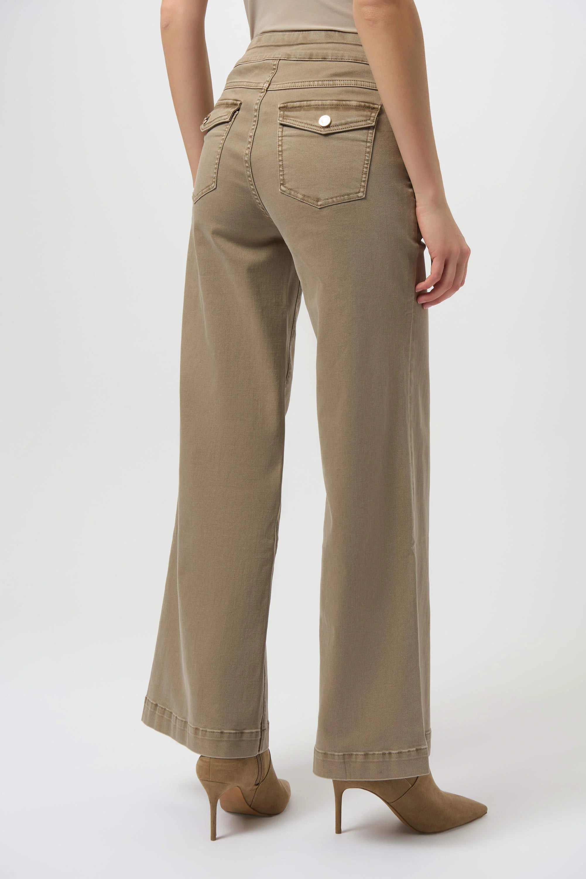 Back Image of Joseph Ribkoff Classic Wide Leg Pull-On Jeans in Fawn
