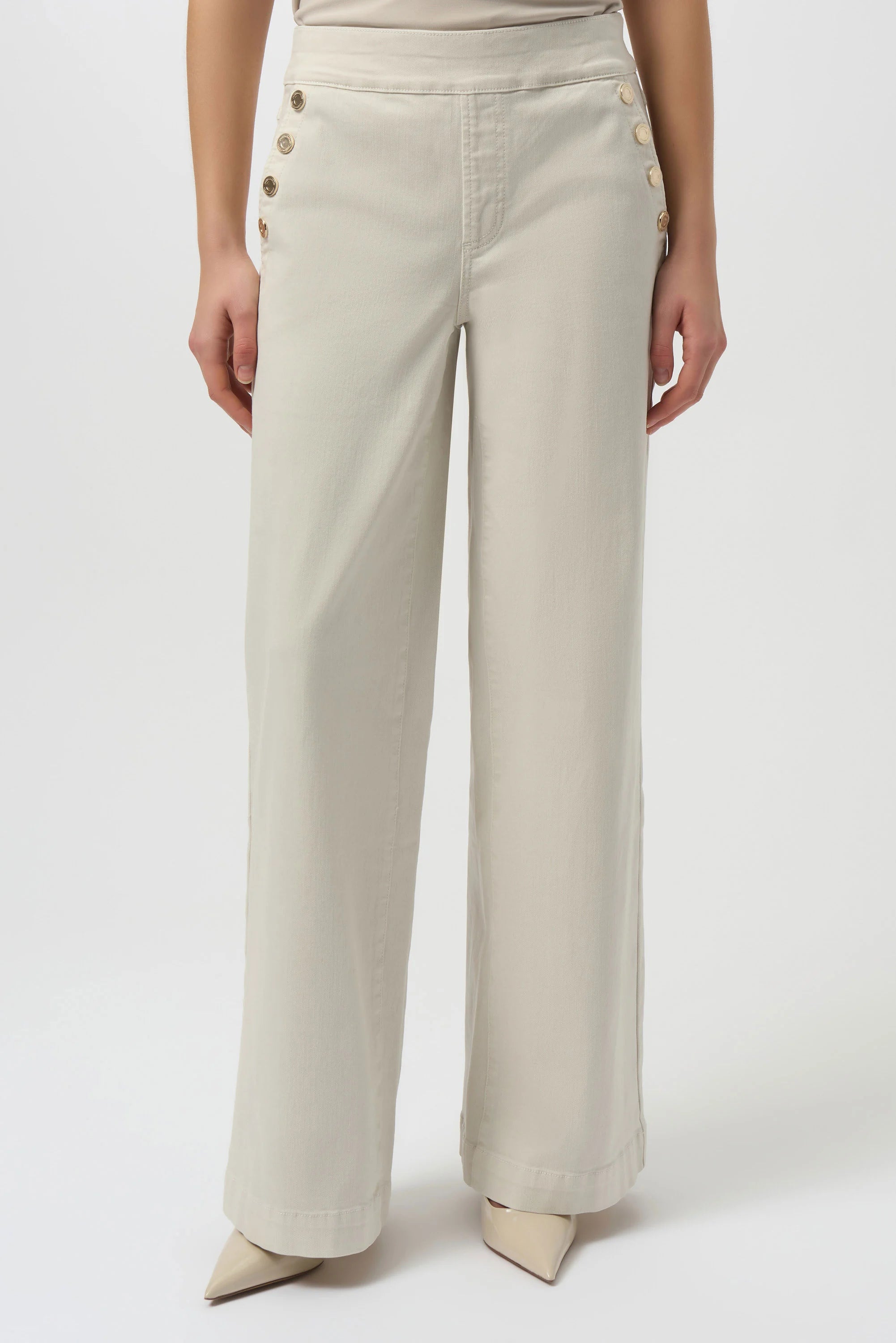 Front Image of Joseph Ribkoff Classic Wide Leg Pull-On Jeans in Birch