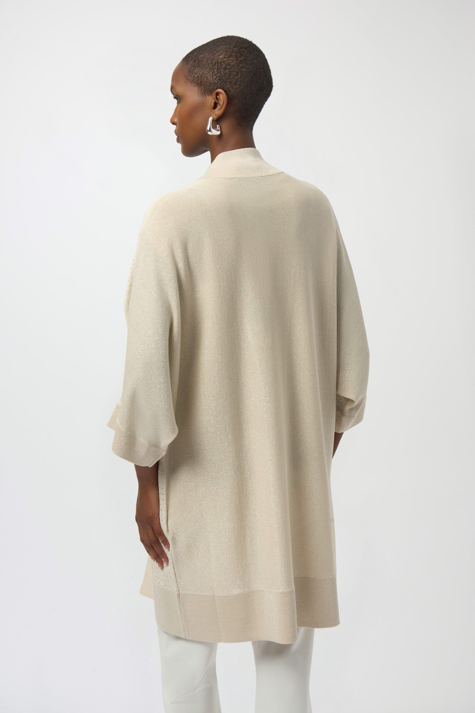 Back View Image of JOseph Ribkoff Sweater Knit Cover-Up with Iron-On Detail in Birch/Silver