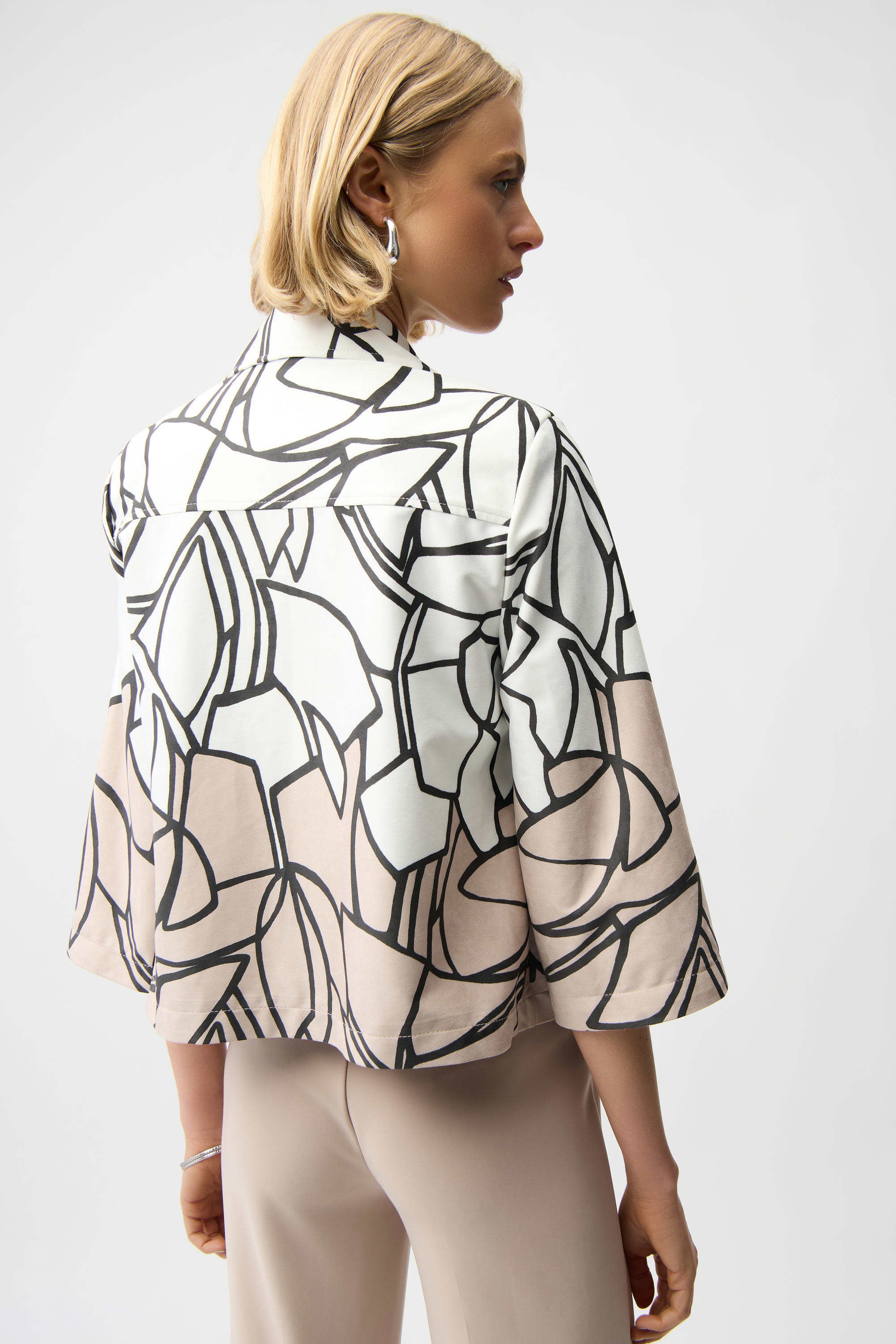Back View Image of Joseph Ribkoff Faux Suede Abstract Print Swing Jacket in Vanilla/ Multi