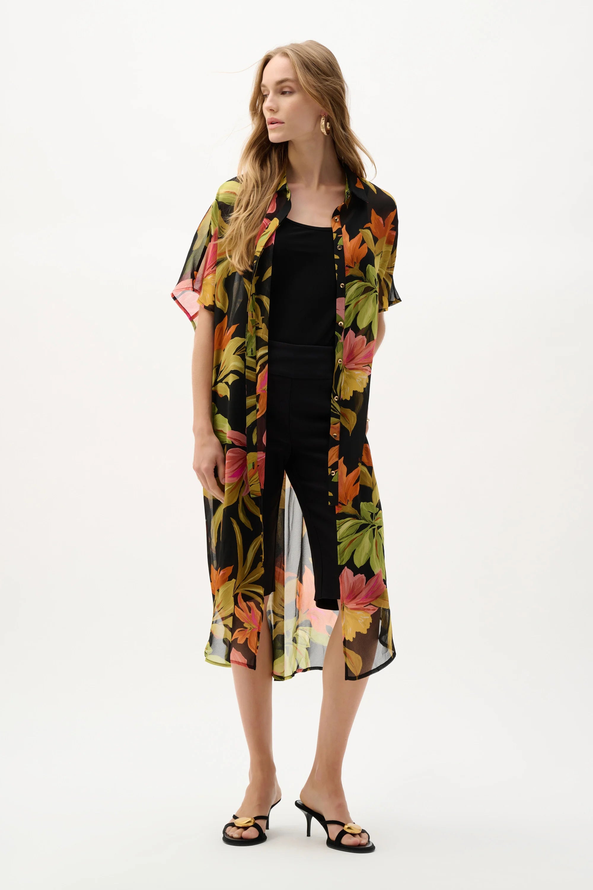 Chiffon Tropical Print Straight Blouse