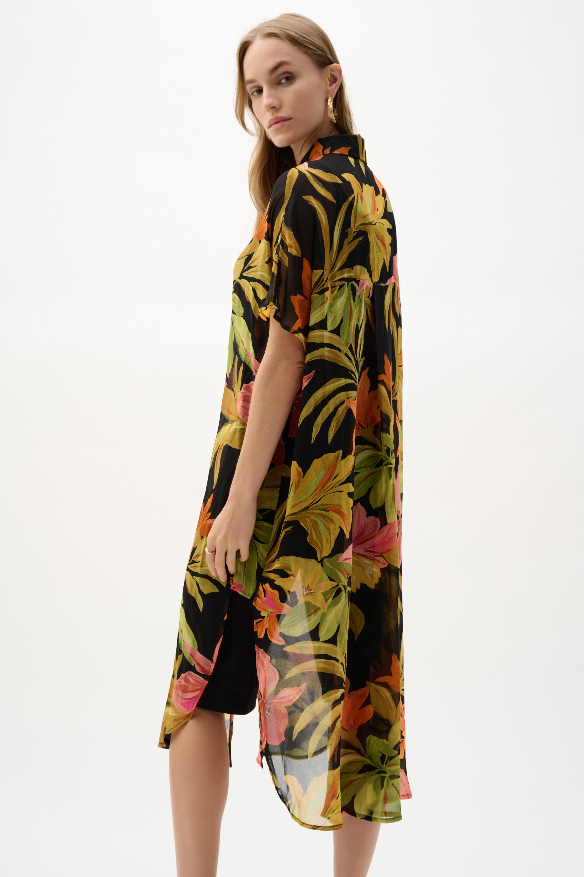 Chiffon Tropical Print Straight Blouse