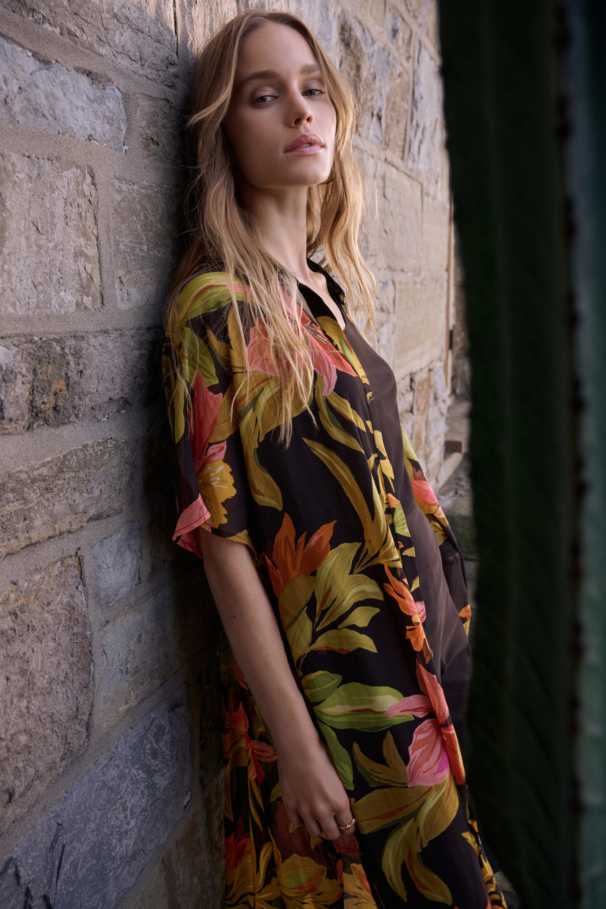 Chiffon Tropical Print Straight Blouse