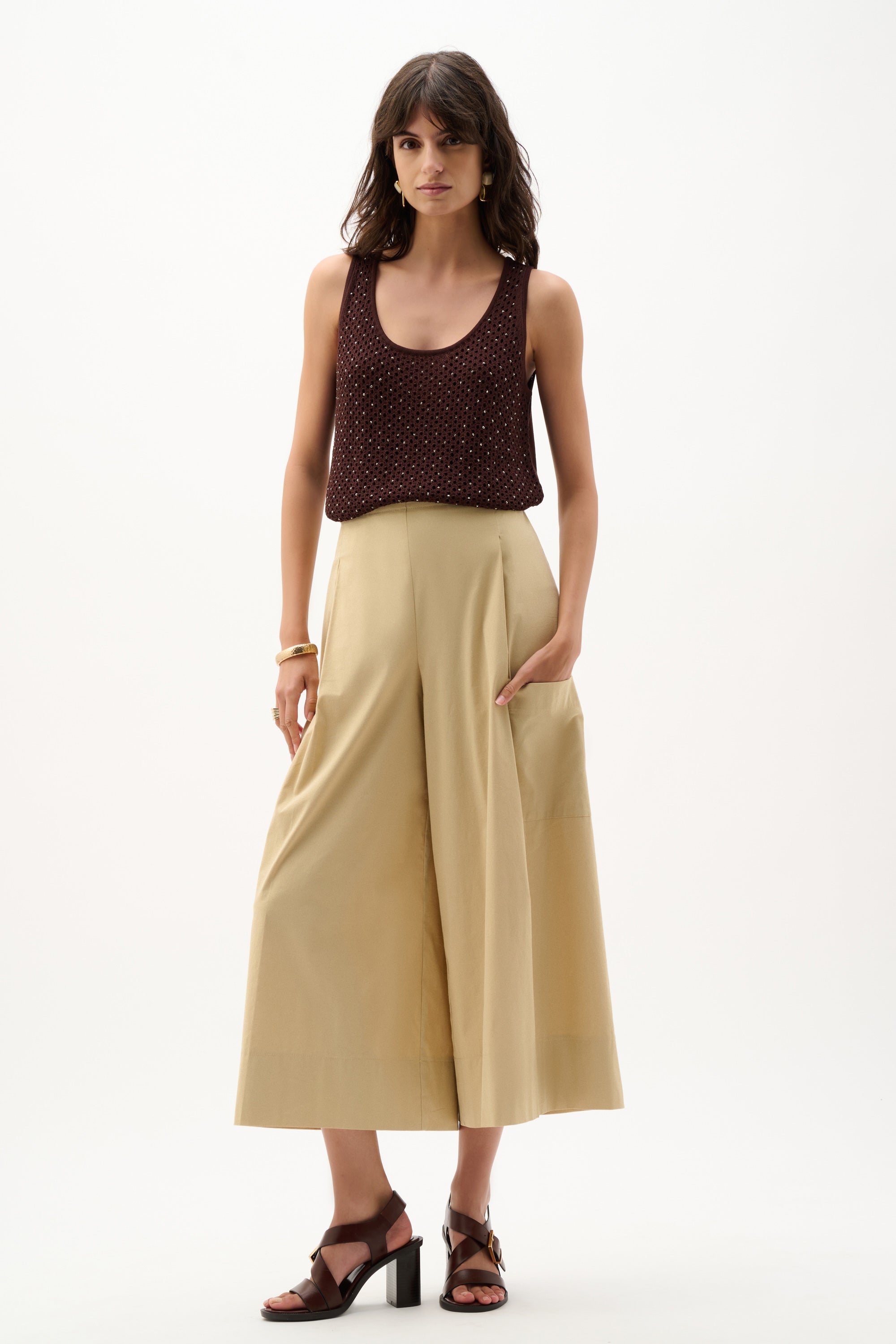 Full Body View Image of Joseph Ribkoff Embellished Knit Camisole in Mahogany