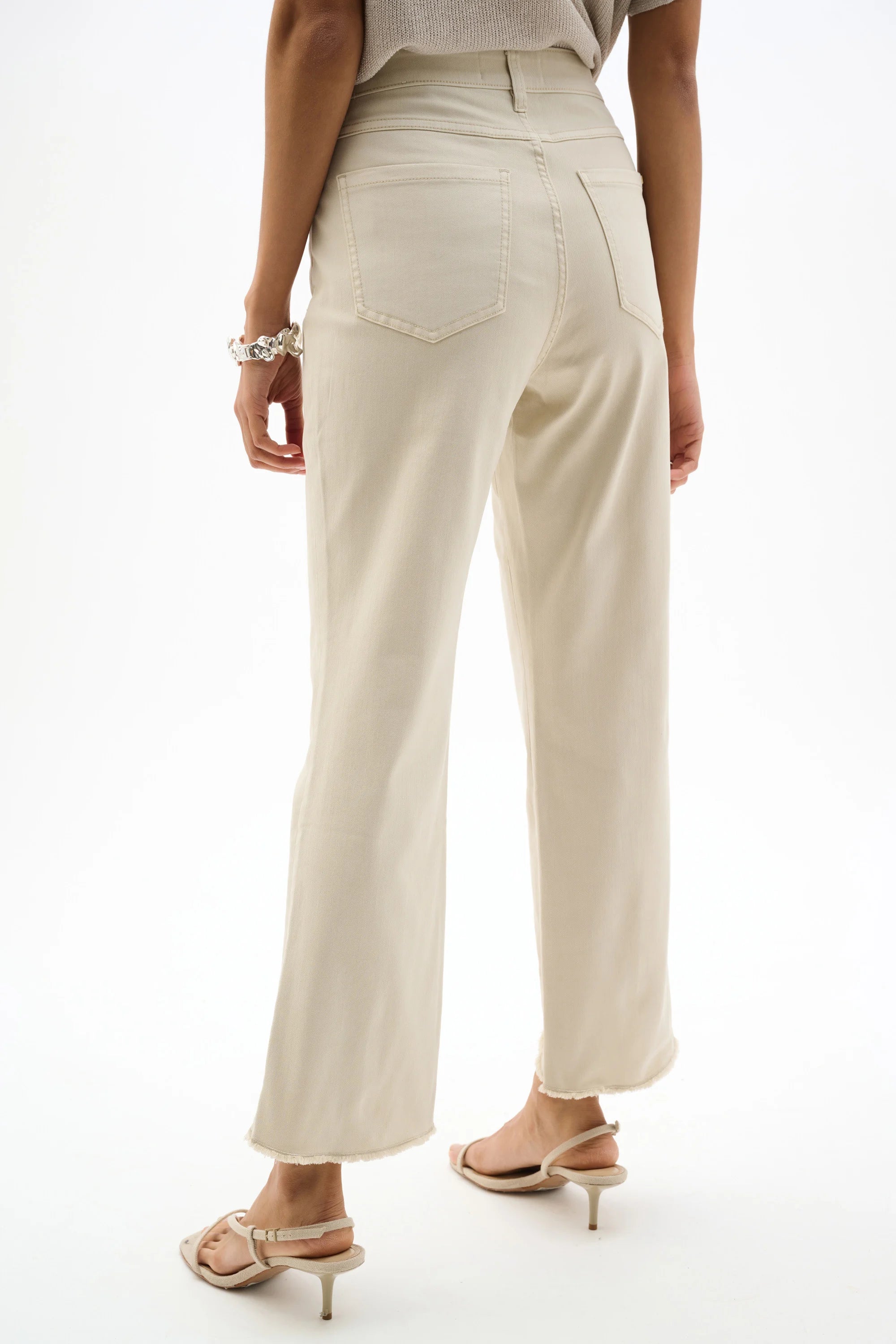 Back View Image of Joseph Ribkoff Repreve® Straight Jeans With Flower Embroidery in Moonstone