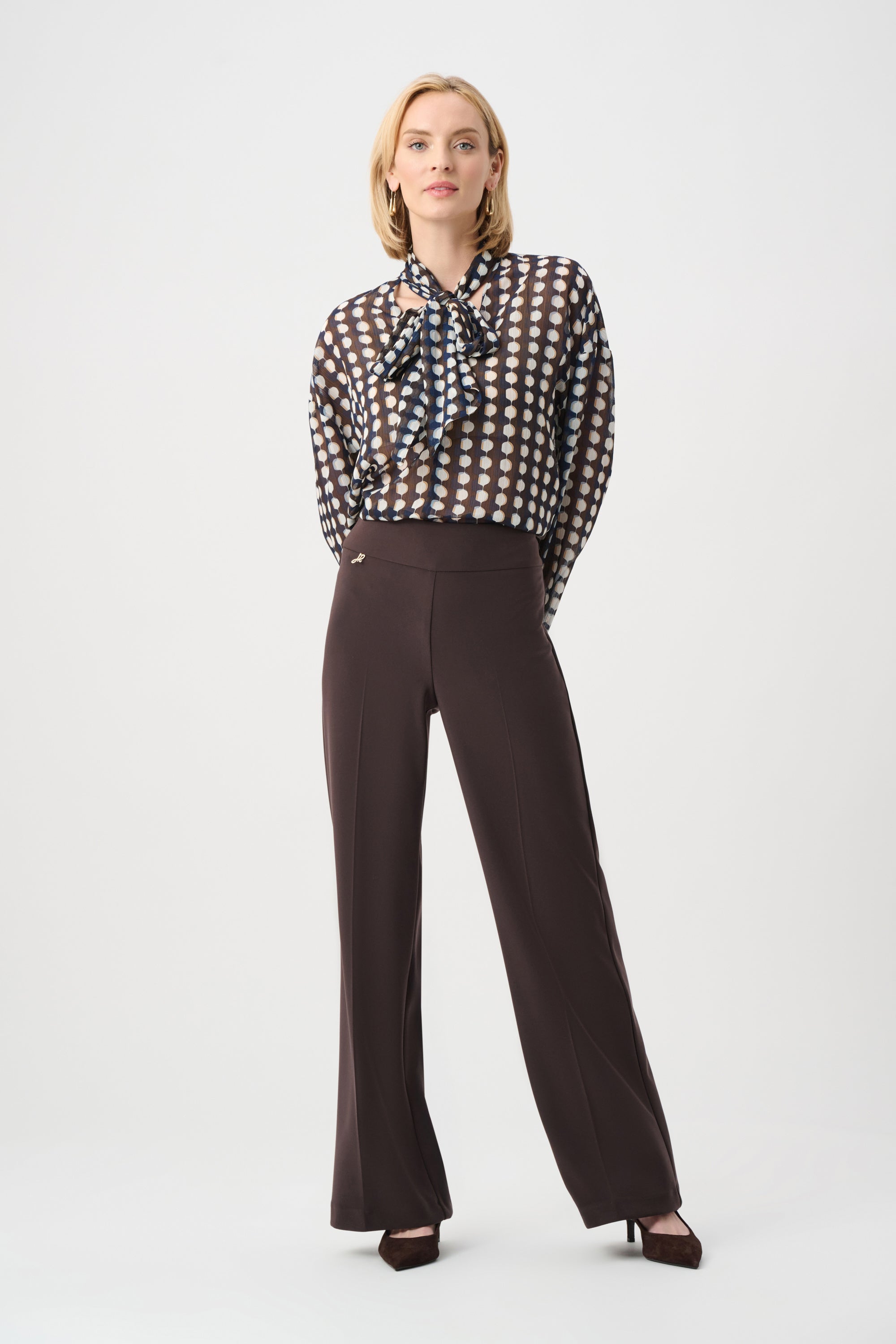 Full Front View of Joseph Ribkoff Silky Wide-Leg Pull-On Pants