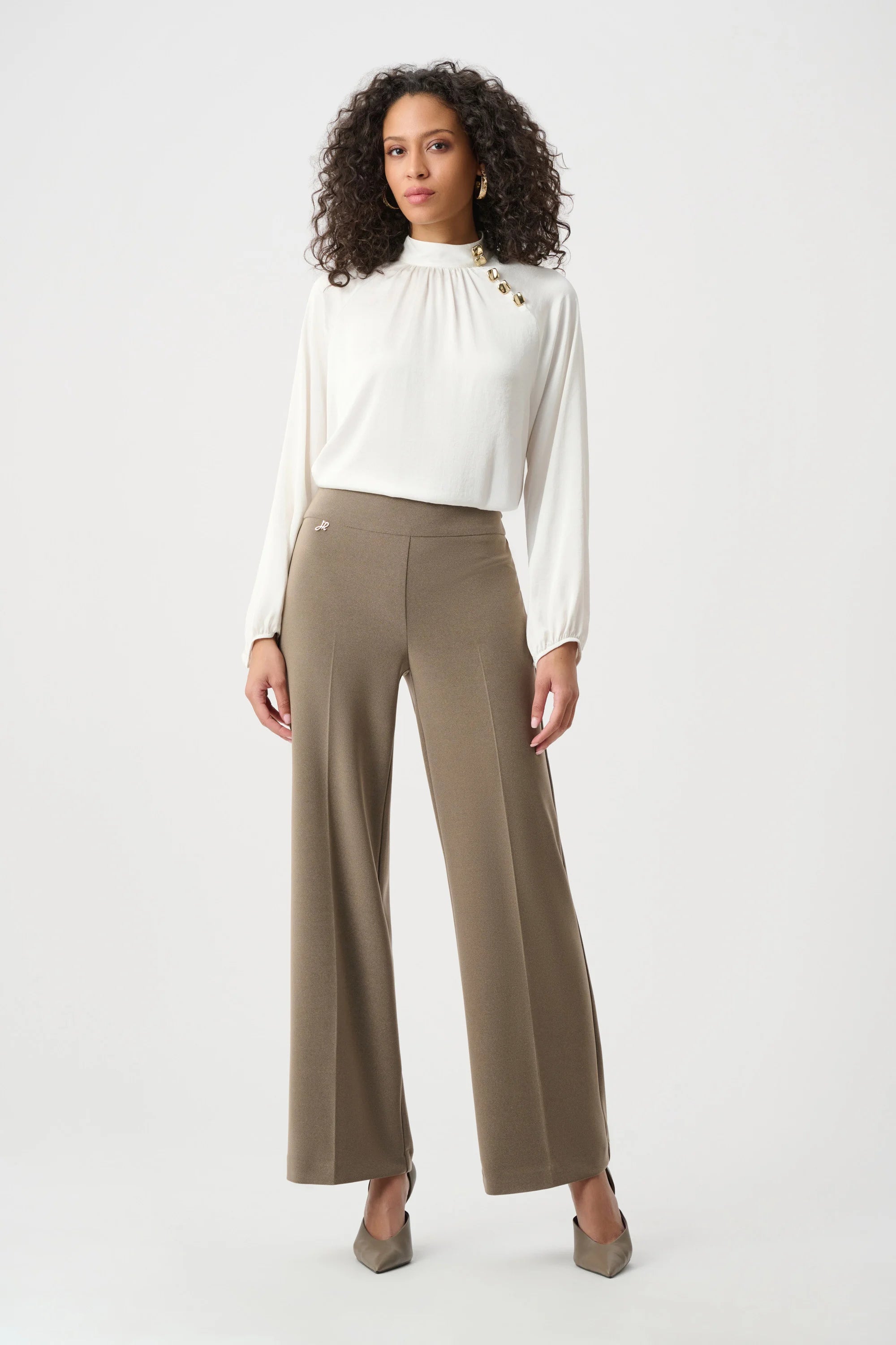 Full Front View of Joseph Ribkoff Silky Wide-Leg Pull-On Pants