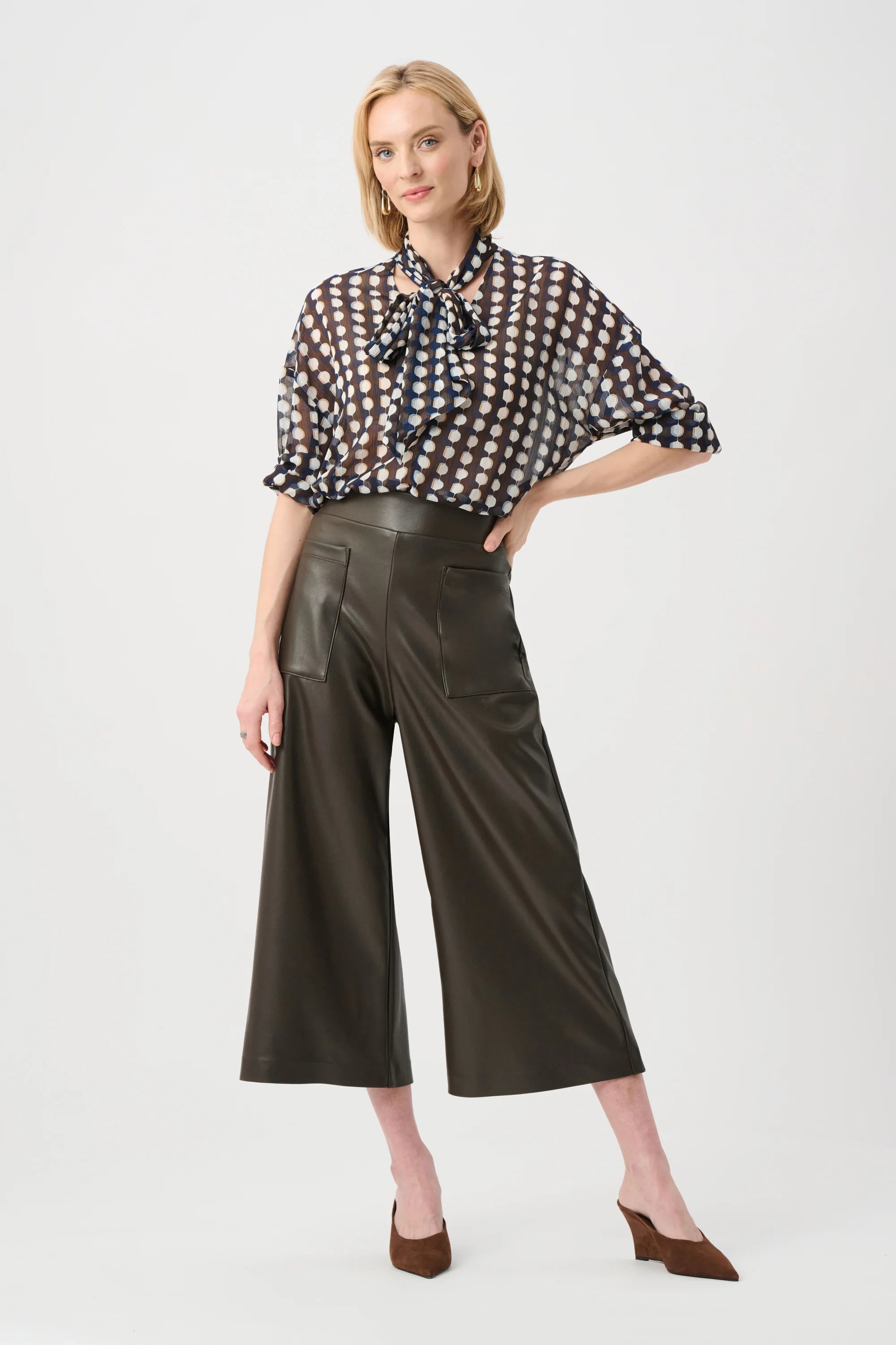Full Body View Leathertte Pull-on Culotte Pants