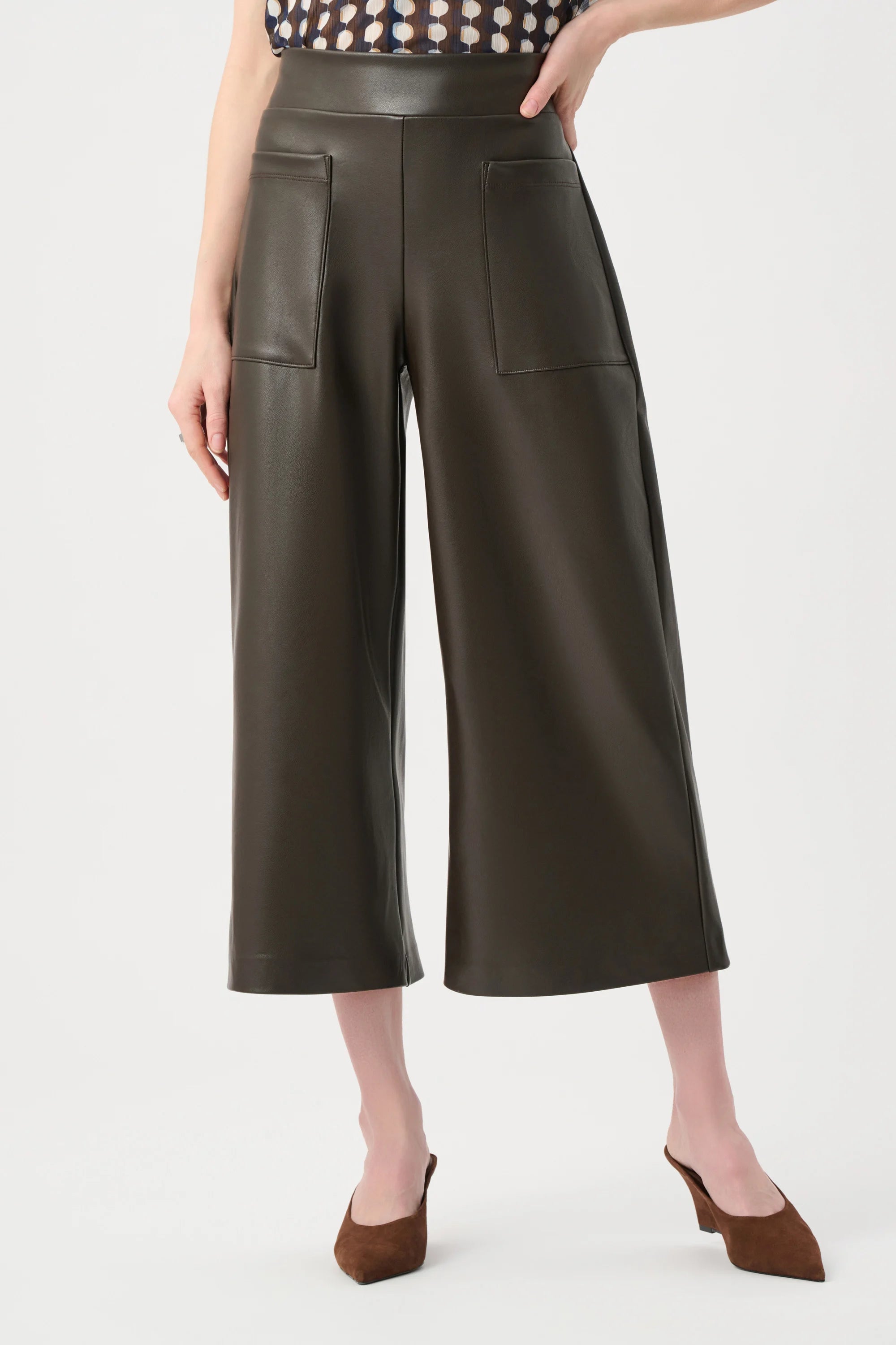Front View Leathertte Pull-on Culotte Pants