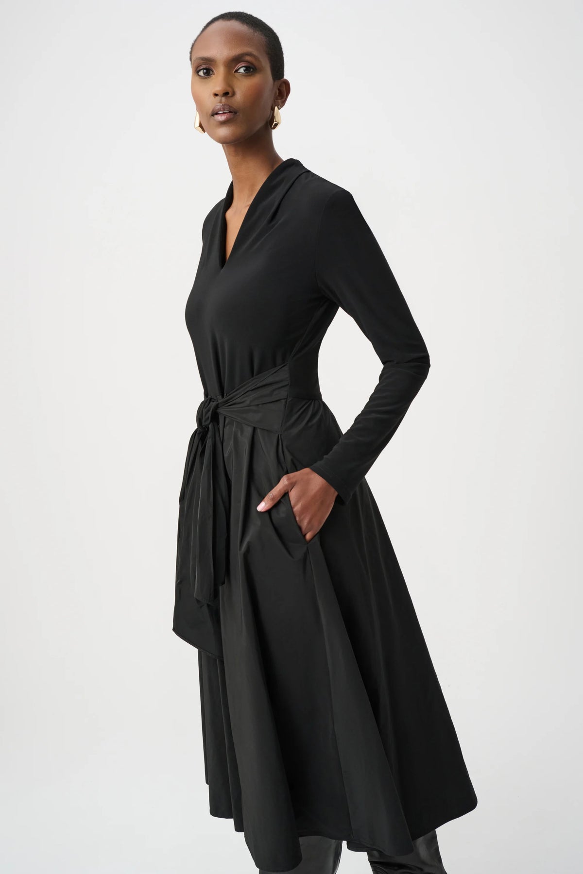 knit fit and flare dress Joseph Ribkoff Midi Wrap With Pockets Style 263145 - Black Color:Black as Picture 240 Stitch Fix Inspiration Prom Dresses With Feather Unlined Inset Waistband Easy