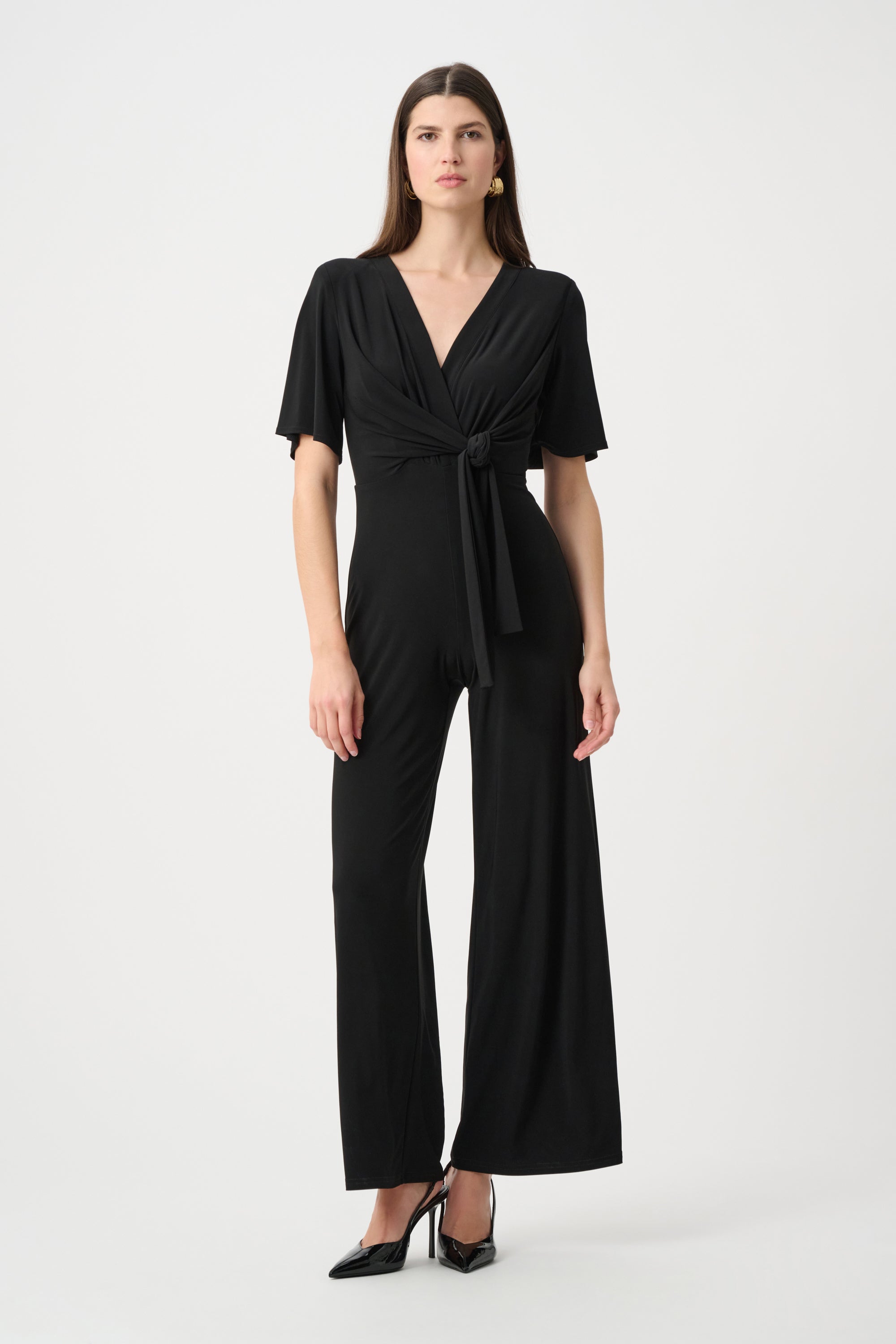 Silky Knit Wide-Leg Wrap Jumpsuit