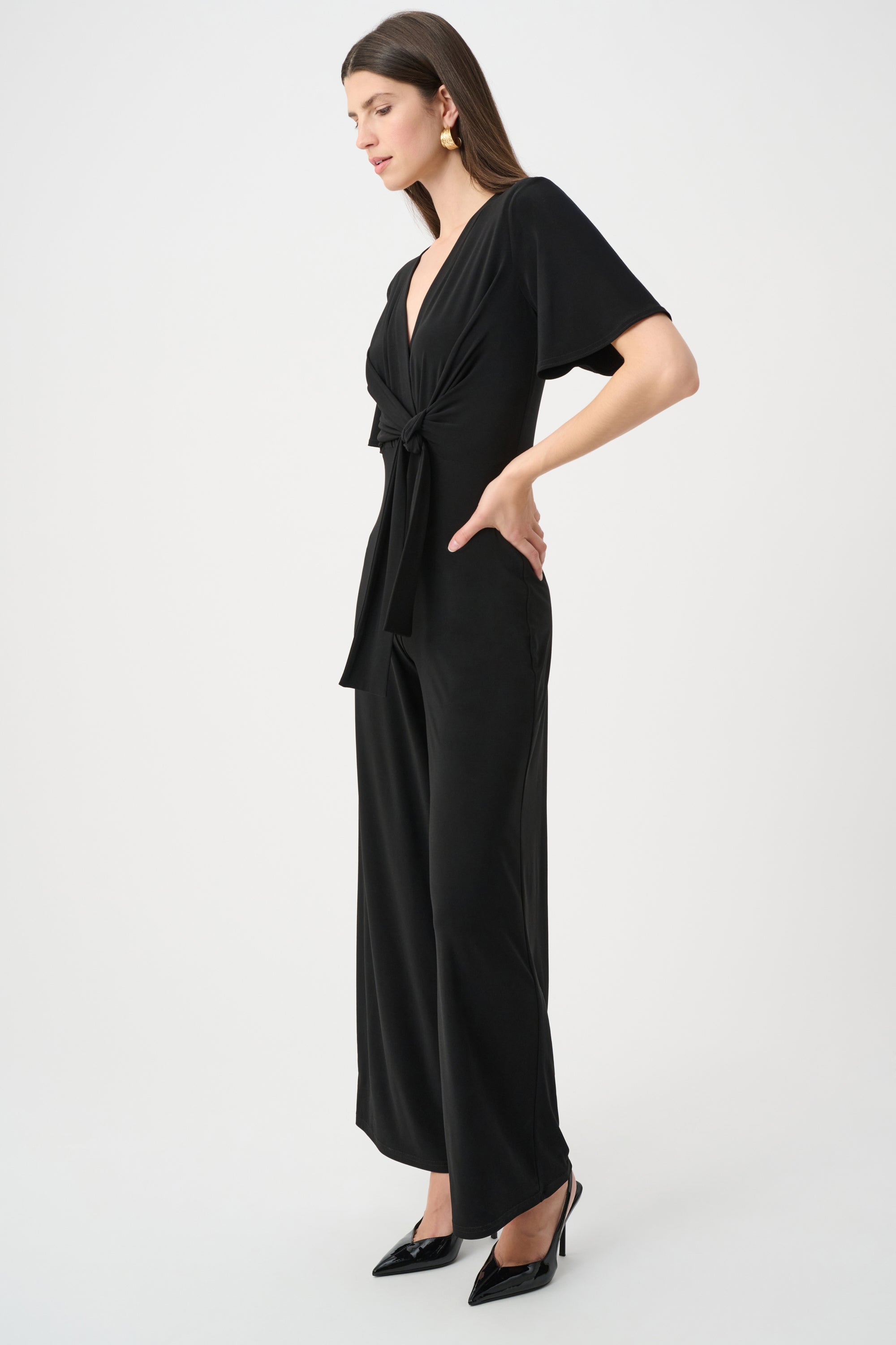 Silky Knit Wide-Leg Wrap Jumpsuit