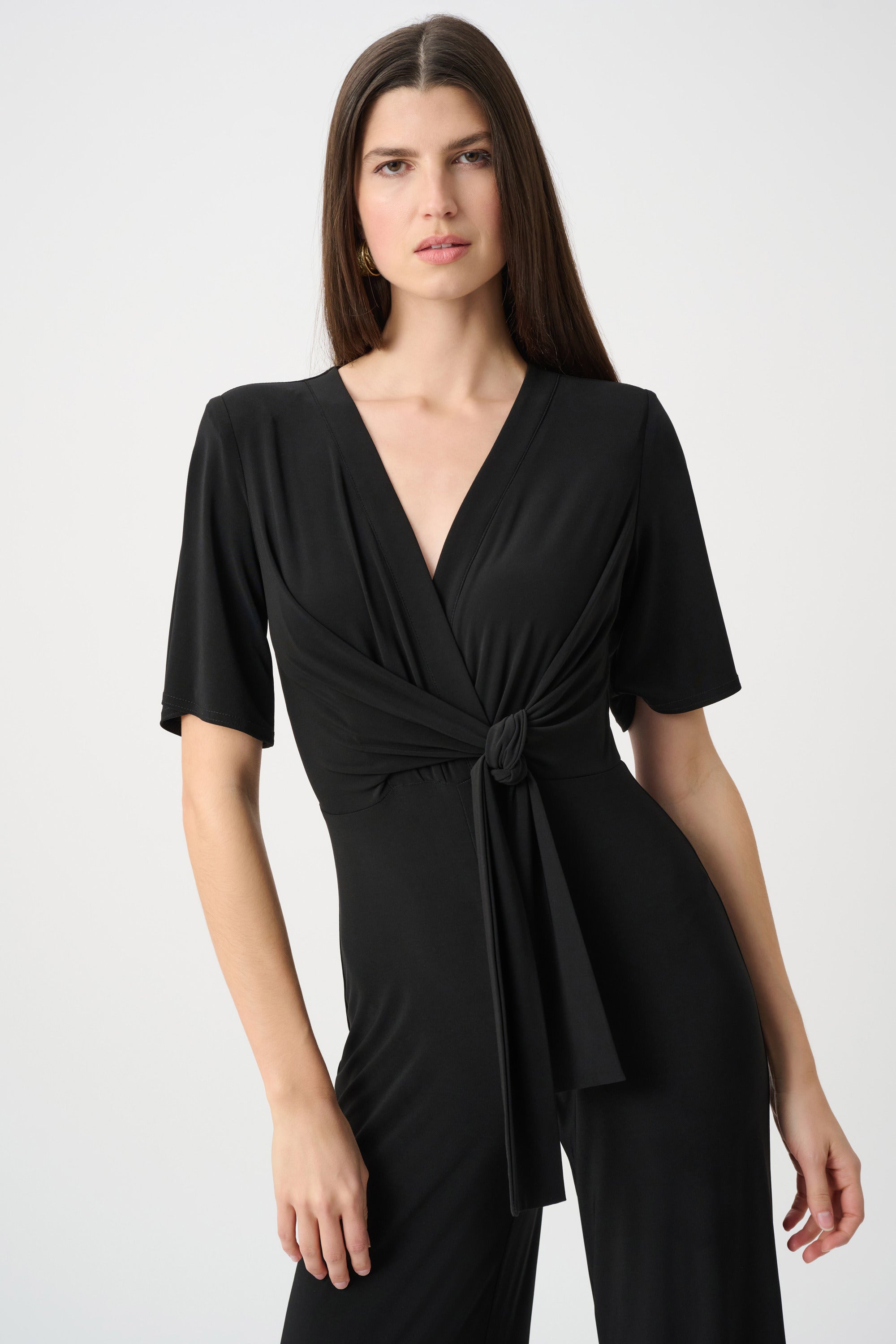 Silky Knit Wide-Leg Wrap Jumpsuit