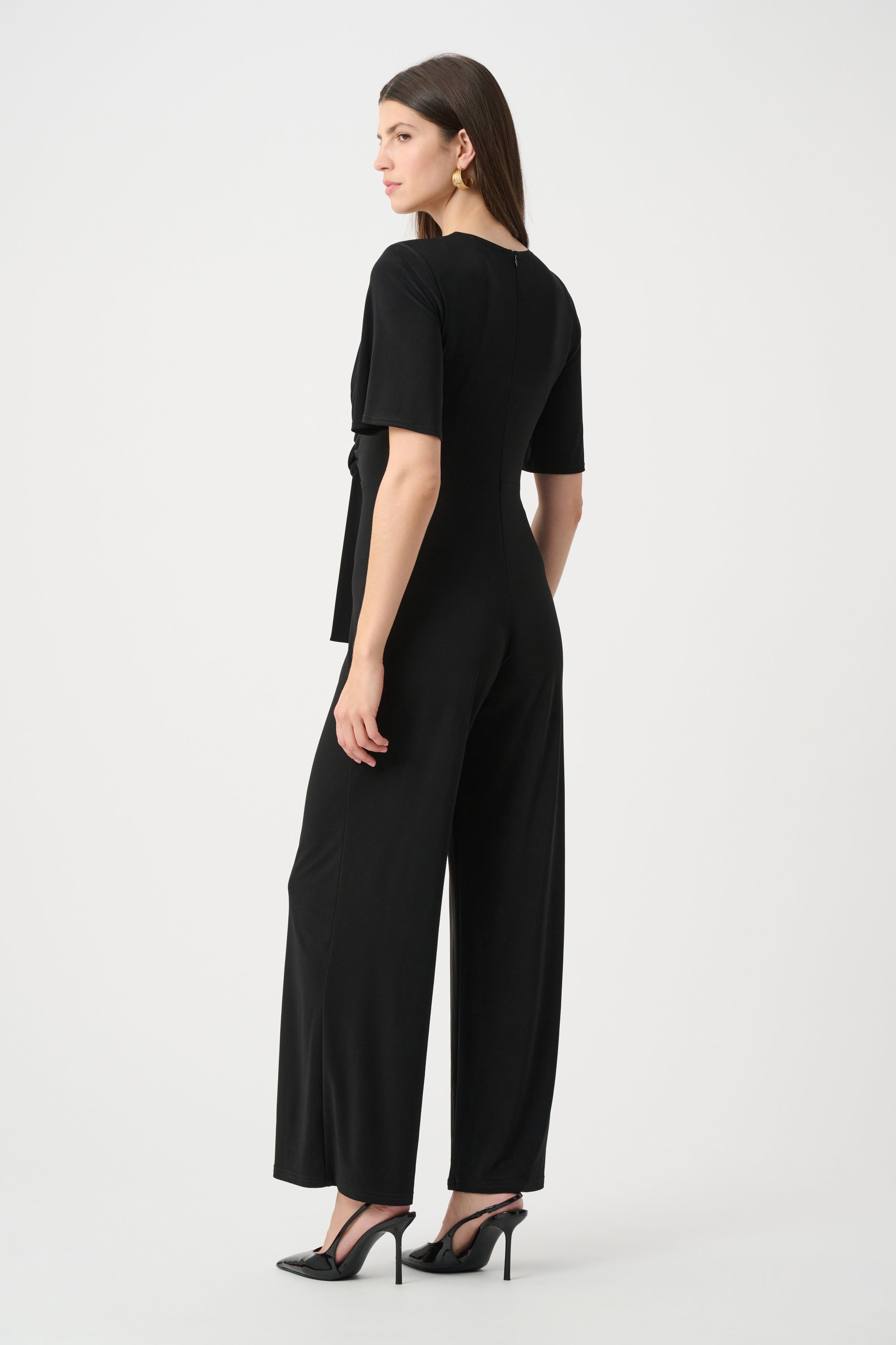 Silky Knit Wide-Leg Wrap Jumpsuit