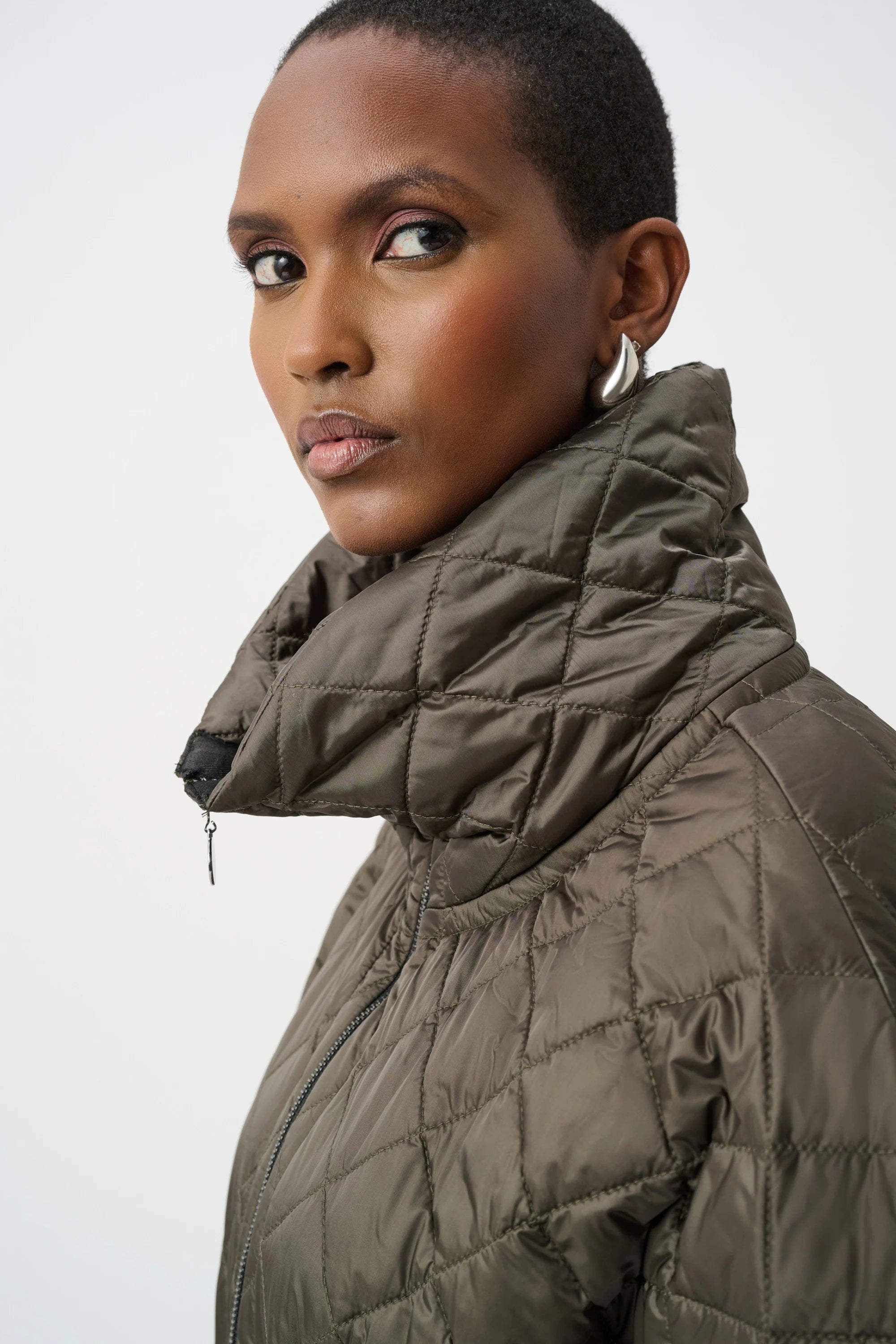 Quilted Nylon Shawl-Neck Boxy Vest