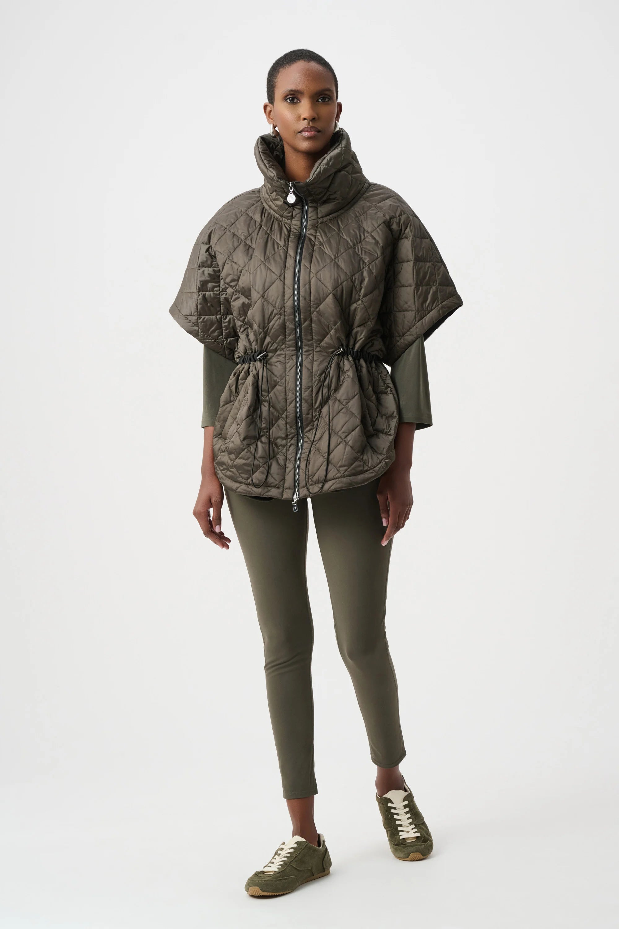 Quilted Nylon Shawl-Neck Boxy Vest