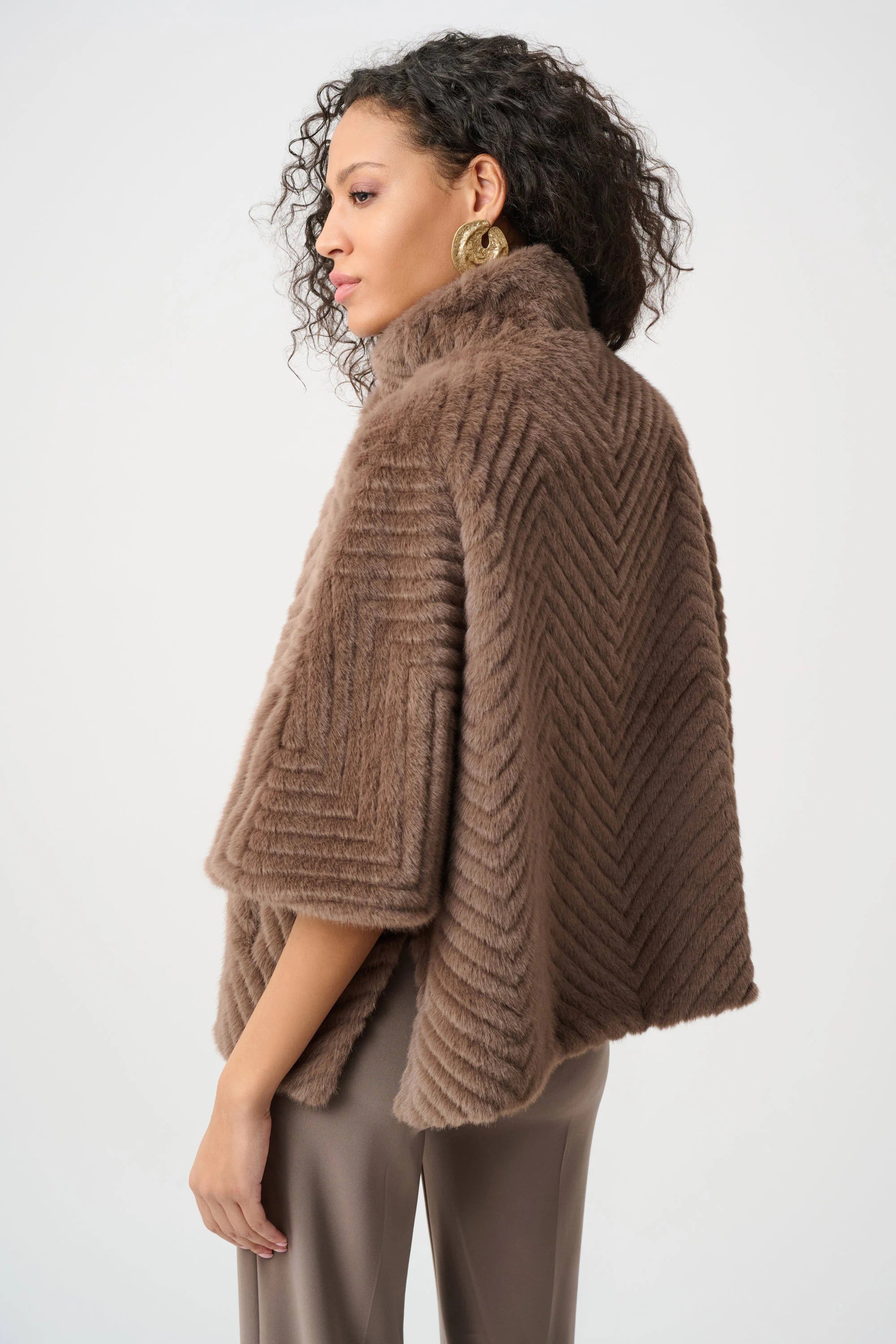 Chevron Faux Fur Cape-Style Jacket