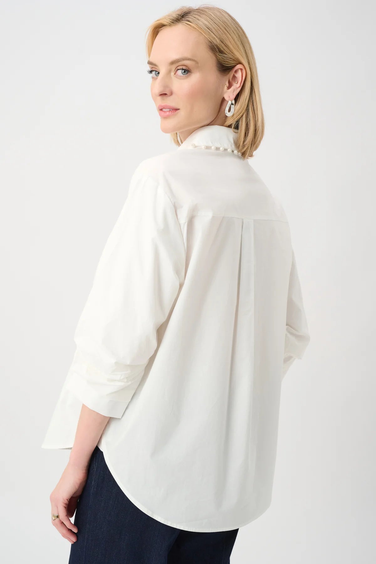 Cotton Poplin Pearl Trim Boxy Blouse
