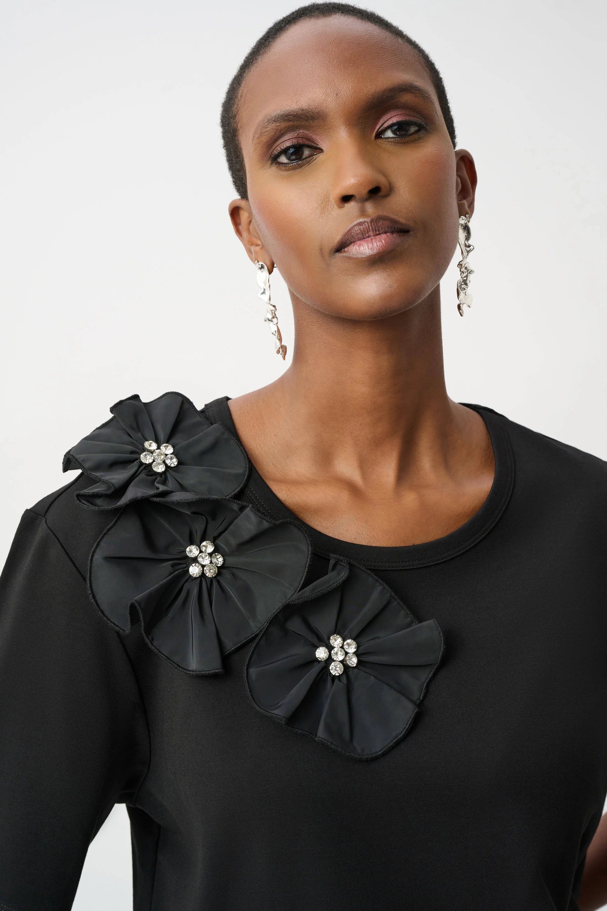 Rayon And Nylon T-Shirt With Memory Flower Detail