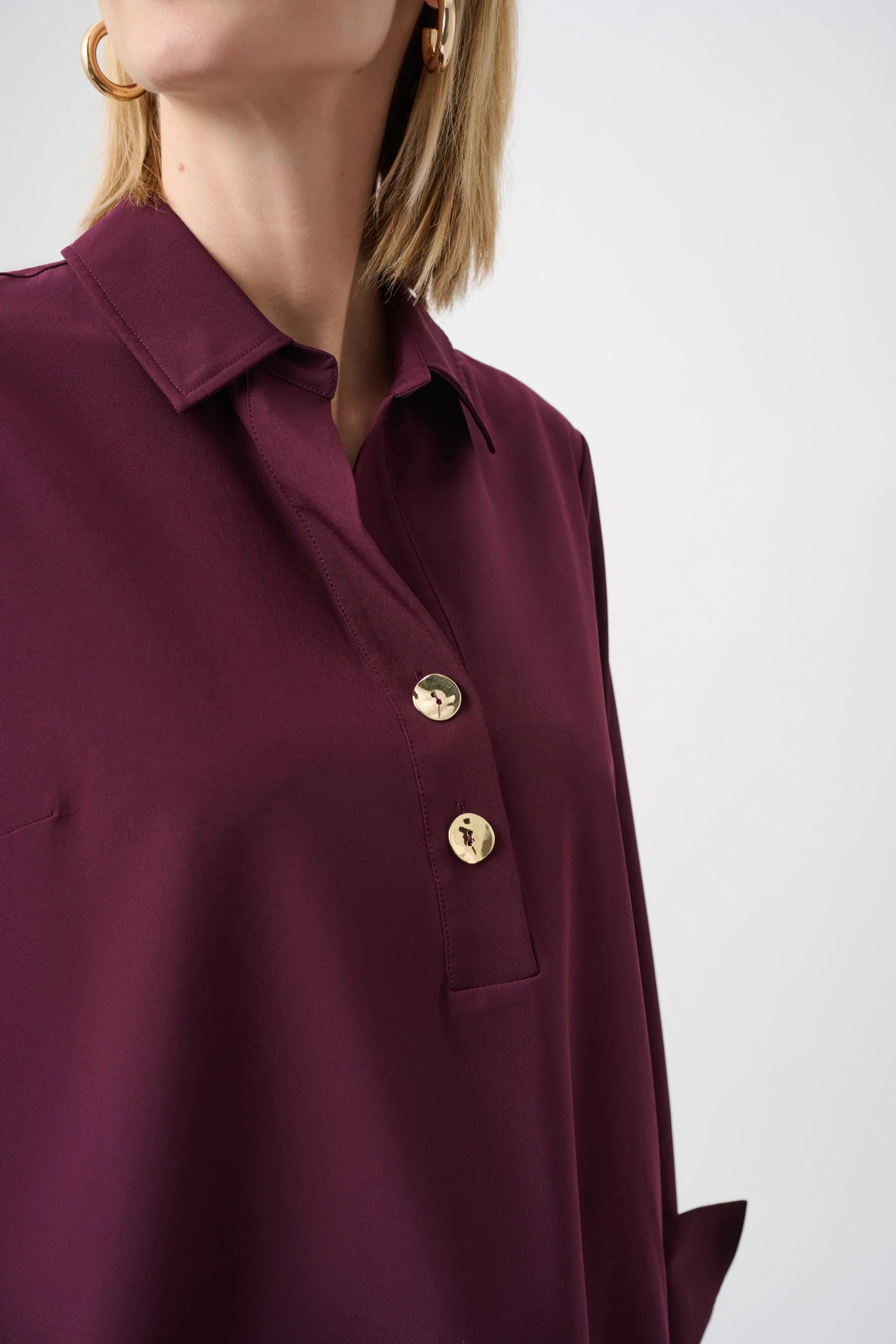 Stretch Poplin Shirt-Collar Boxy Top