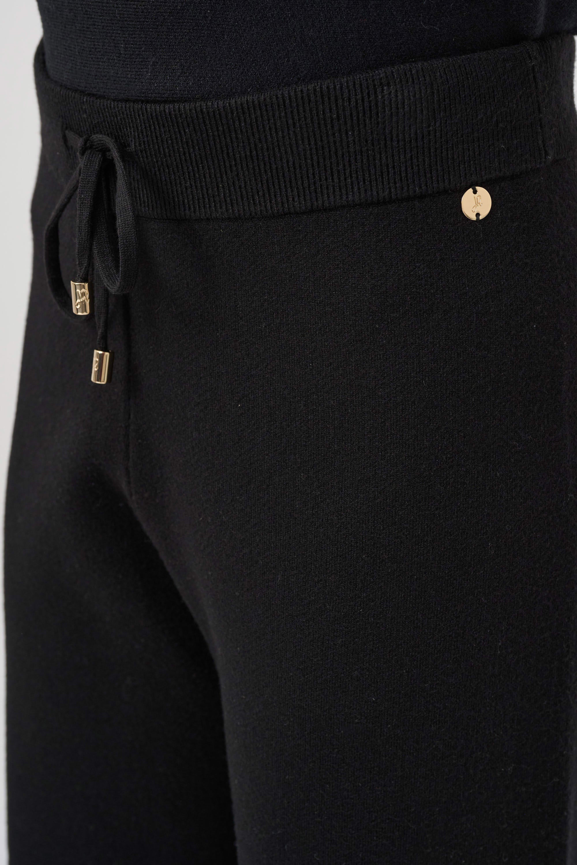 Close up View of Joseph Ribkoff Brushed Viscose And Nylon Knit Pull-On Pants in Black