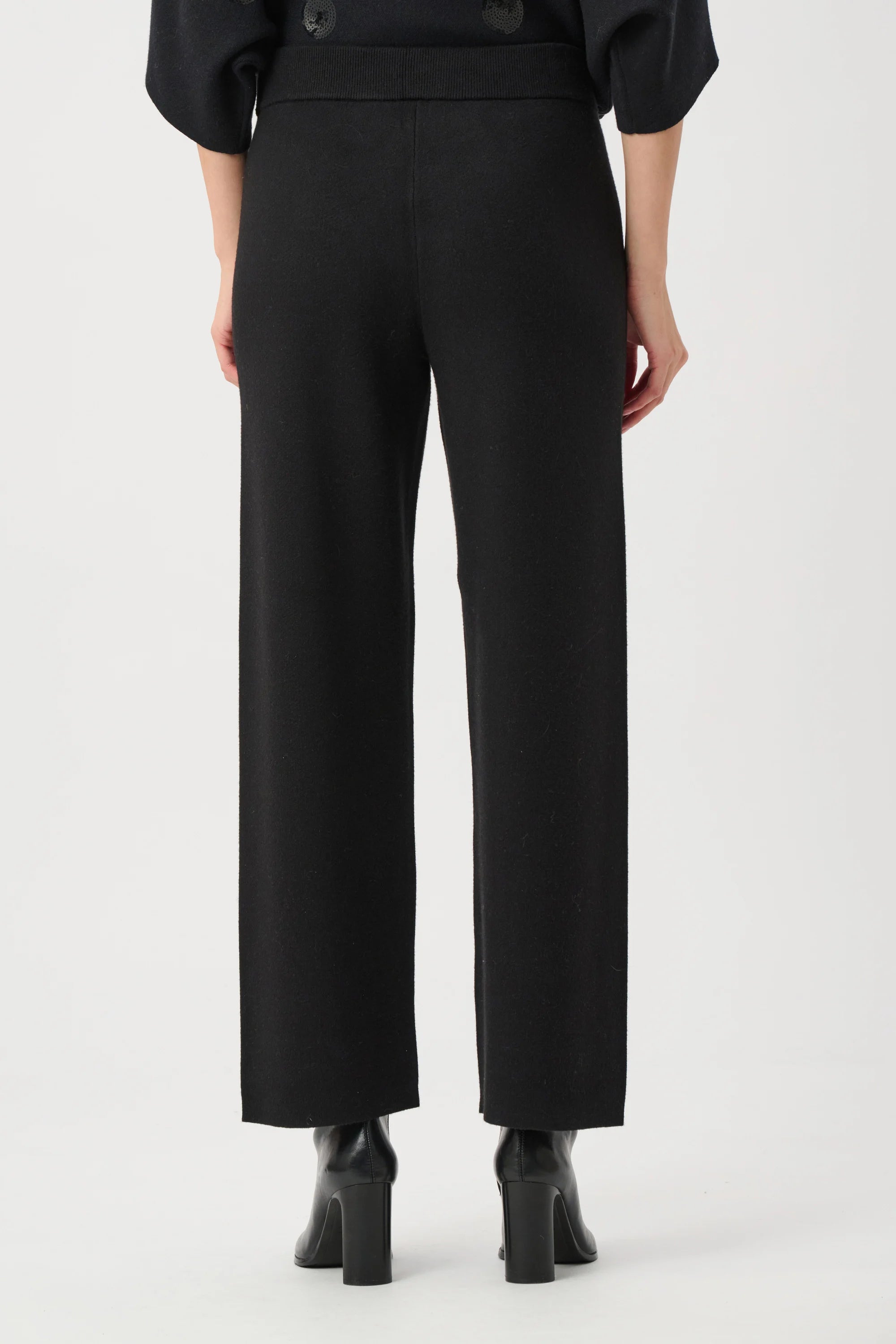 Back View of Joseph Ribkoff Brushed Viscose And Nylon Knit Pull-On Pants in Black