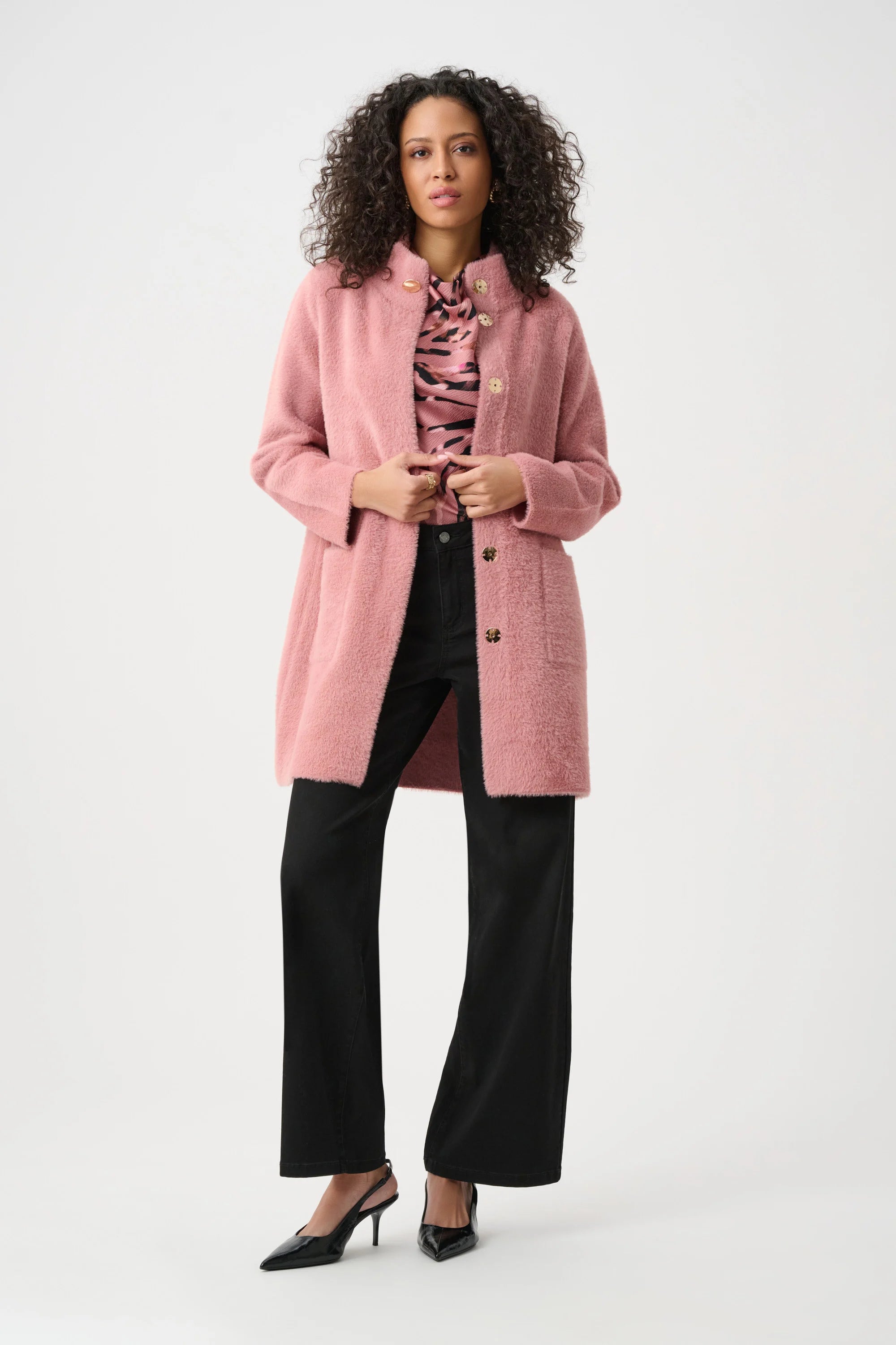 Feather Yarn Mock-Neck Coat