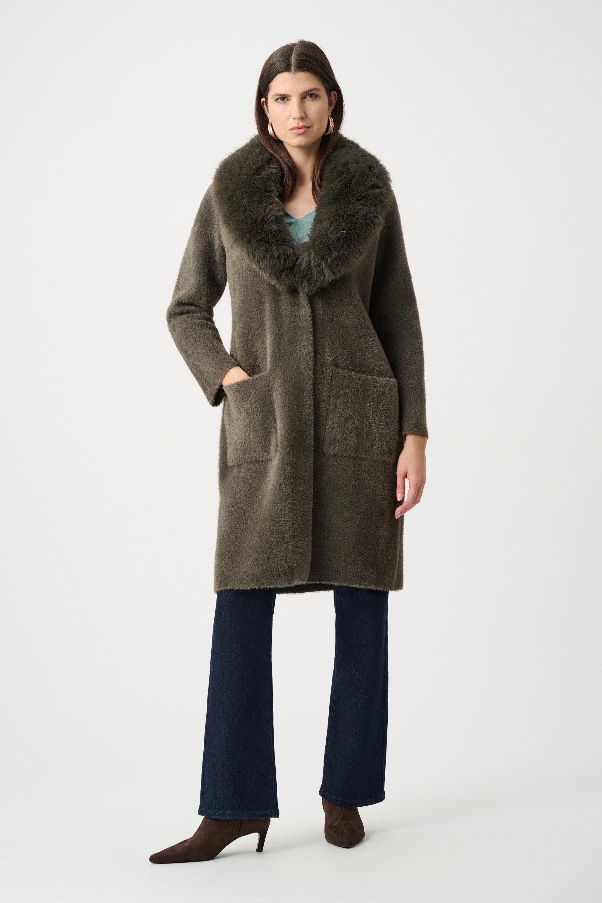 Detachable Faux-Fur Shawl Collar Coat