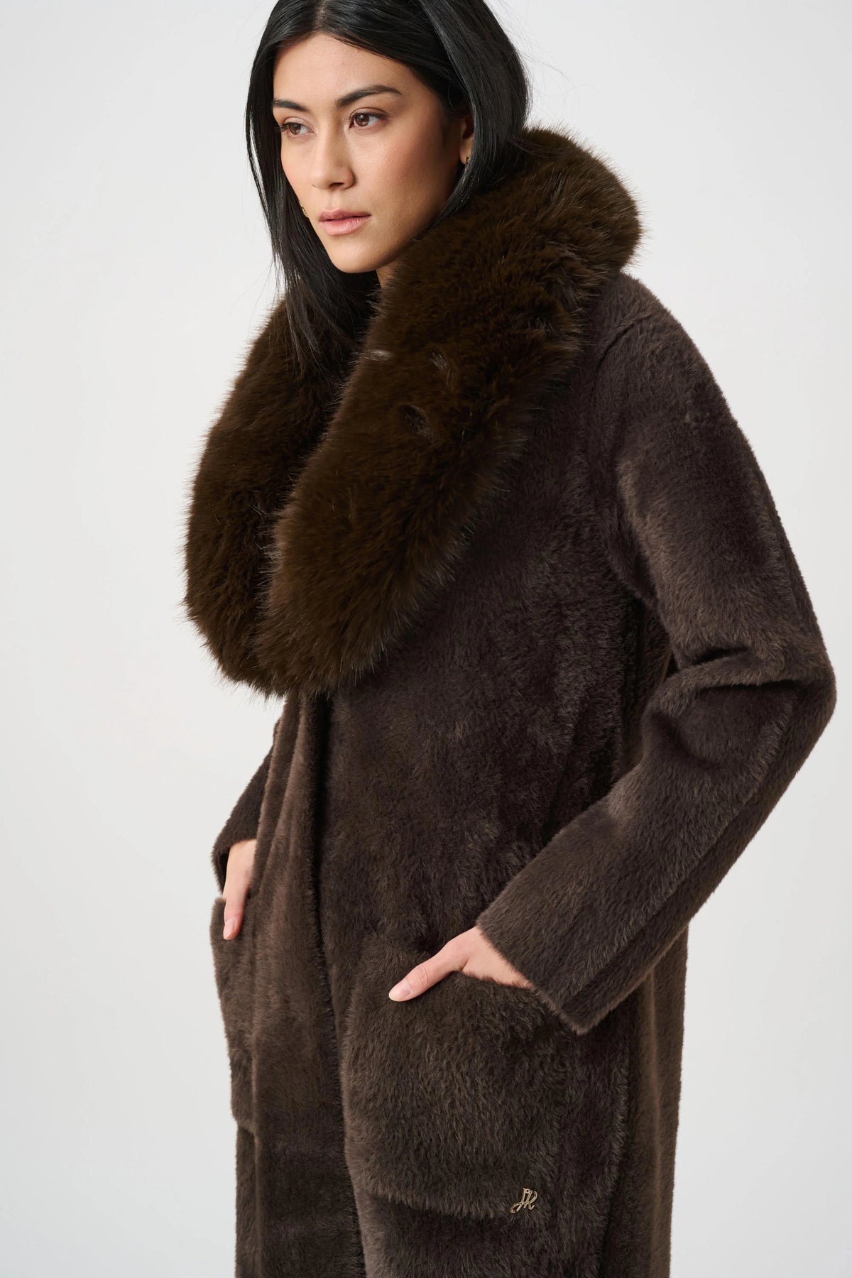 Detachable Faux-Fur Shawl Collar Coat