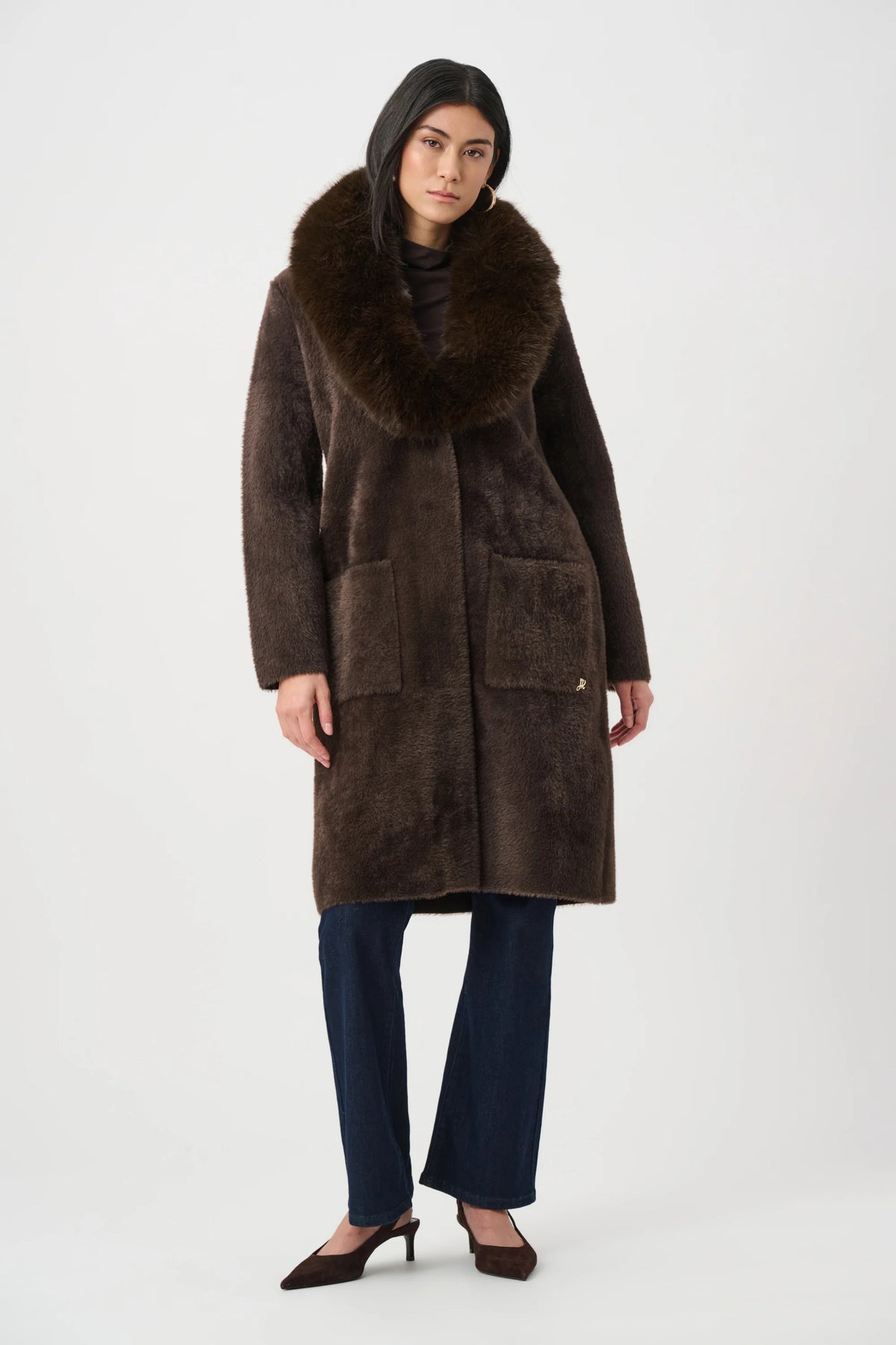 Detachable Faux-Fur Shawl Collar Coat