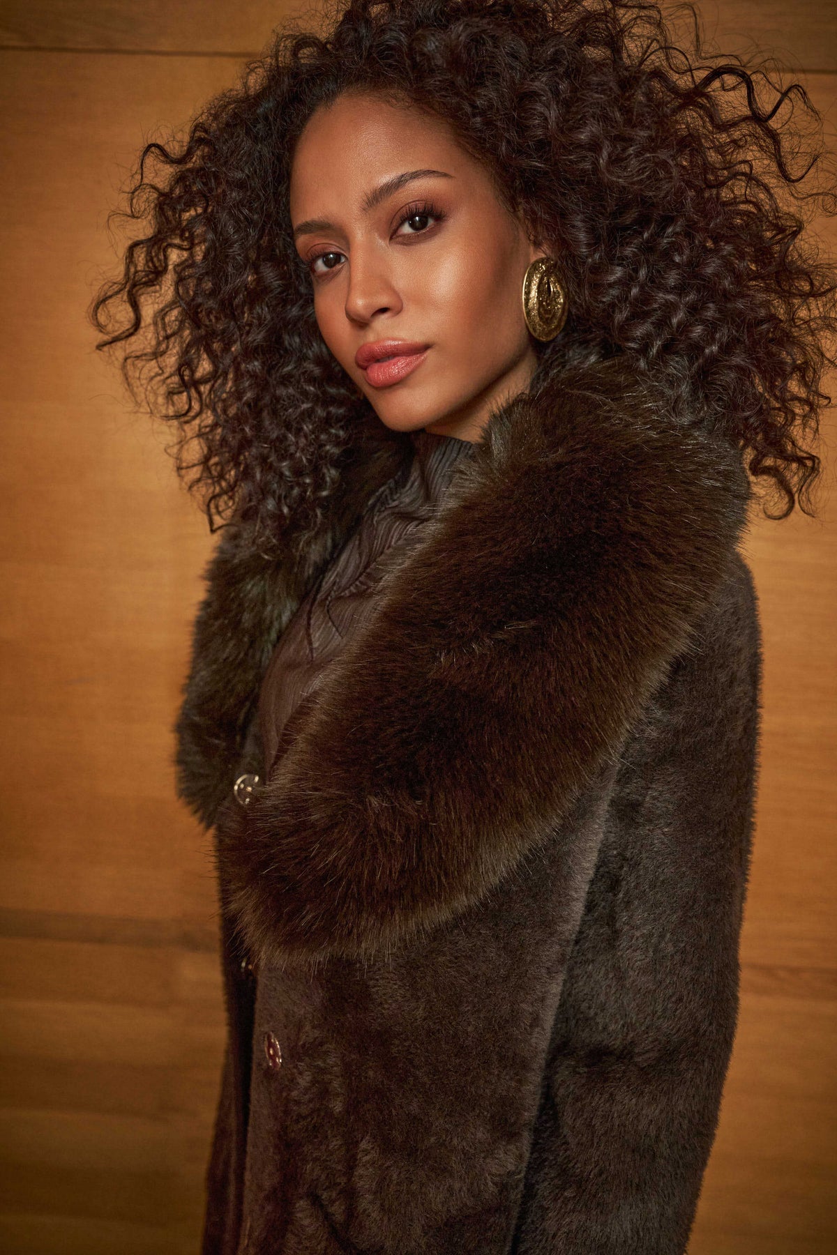 Detachable Faux-Fur Shawl Collar Coat