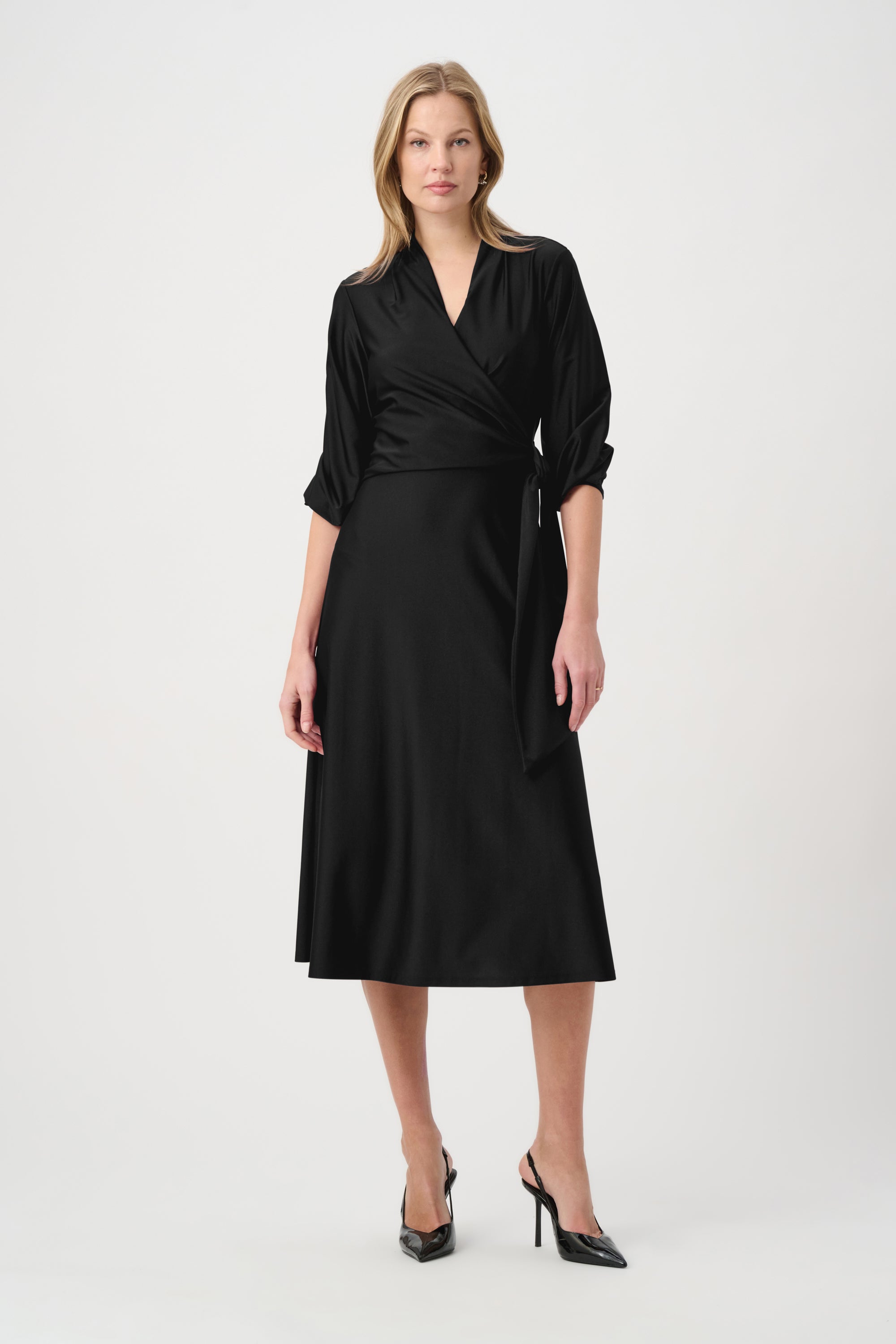 Knit Satin Flowy Wrap Dress