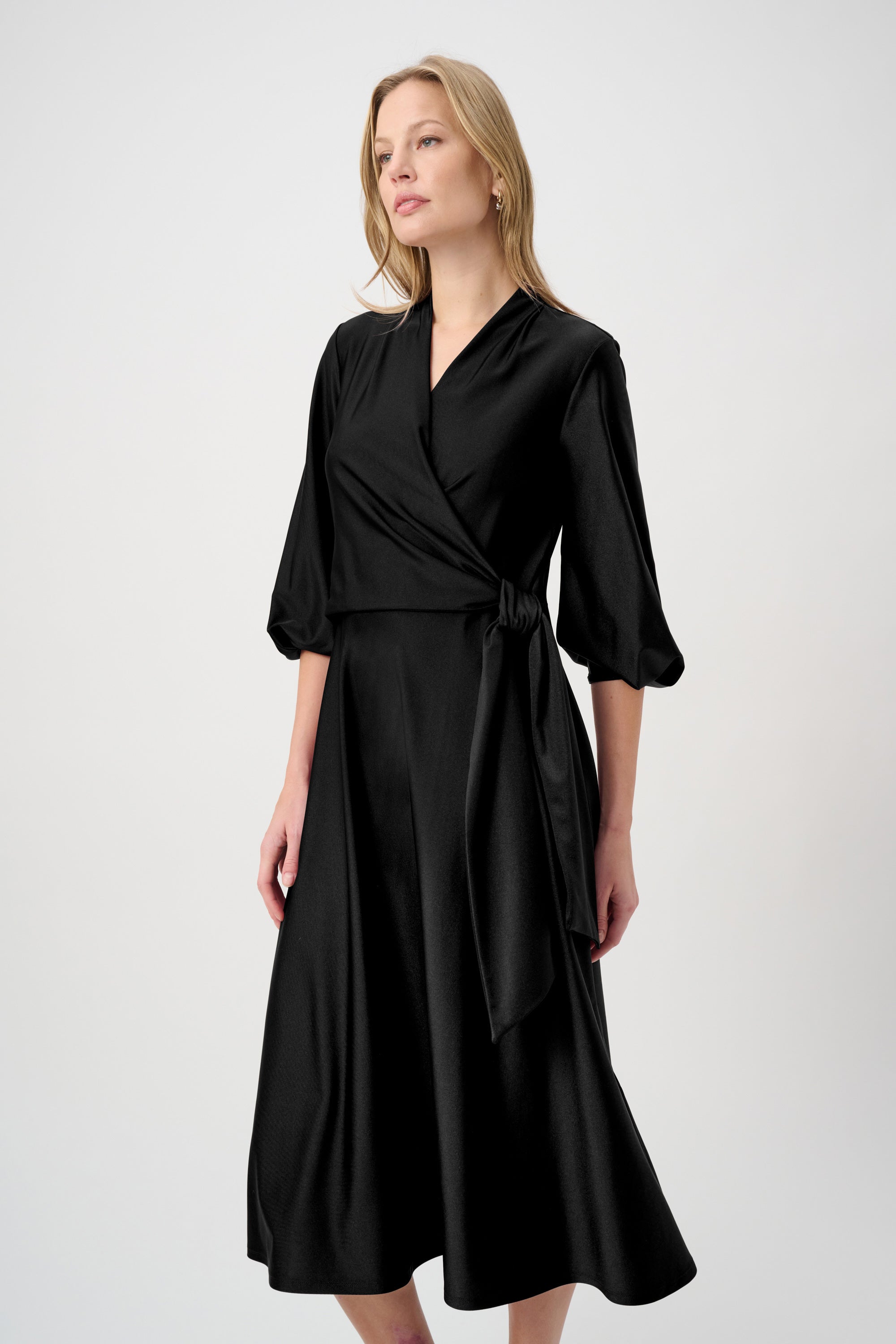 Knit Satin Flowy Wrap Dress