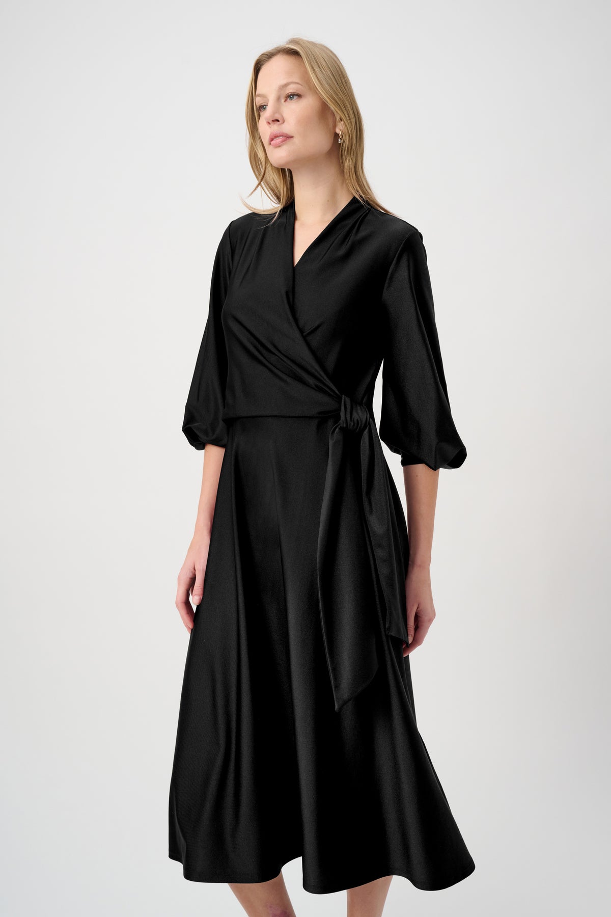 Joseph Ribkoff V-neck Belted Midi Dress Style 264070 - Black