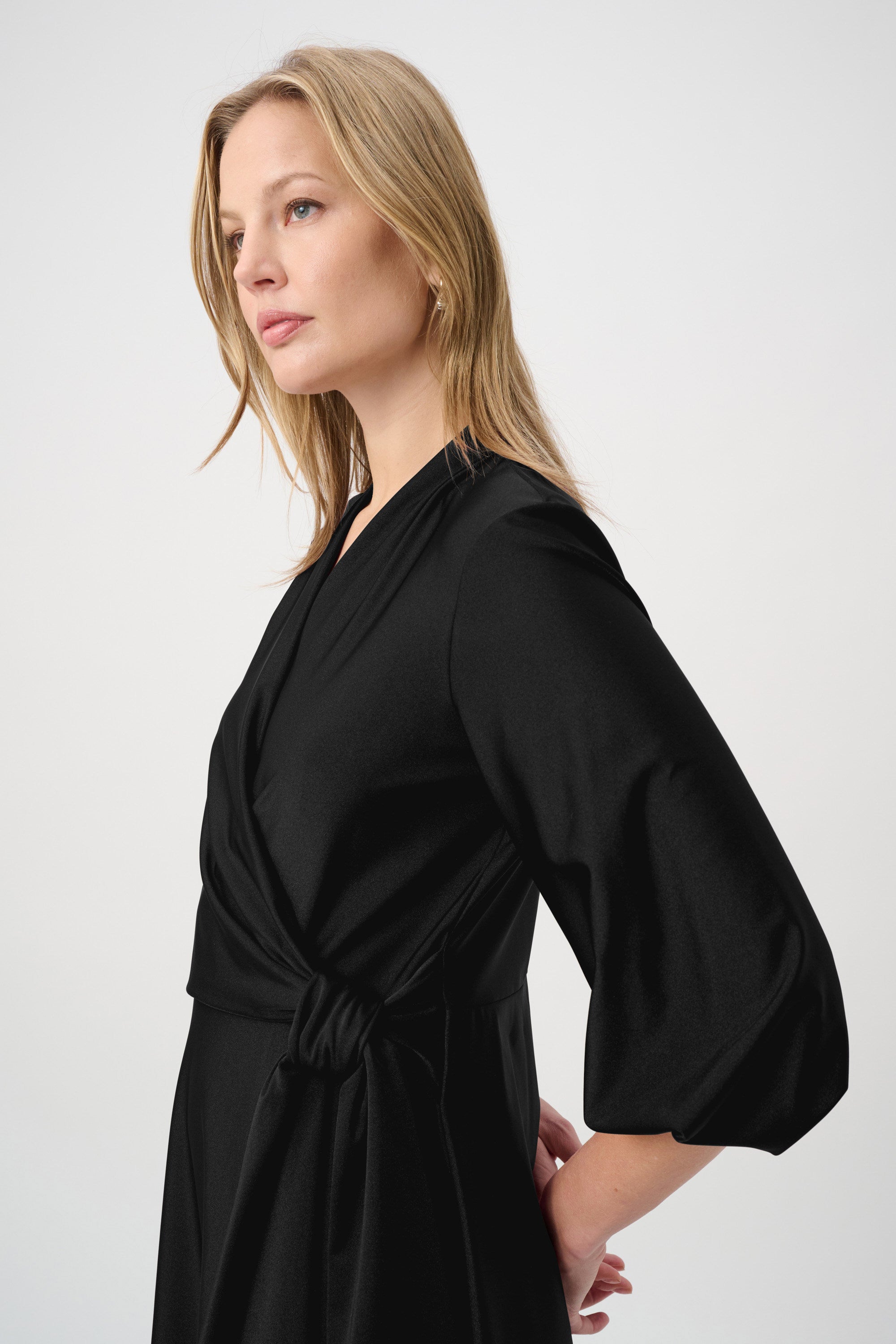 Knit Satin Flowy Wrap Dress