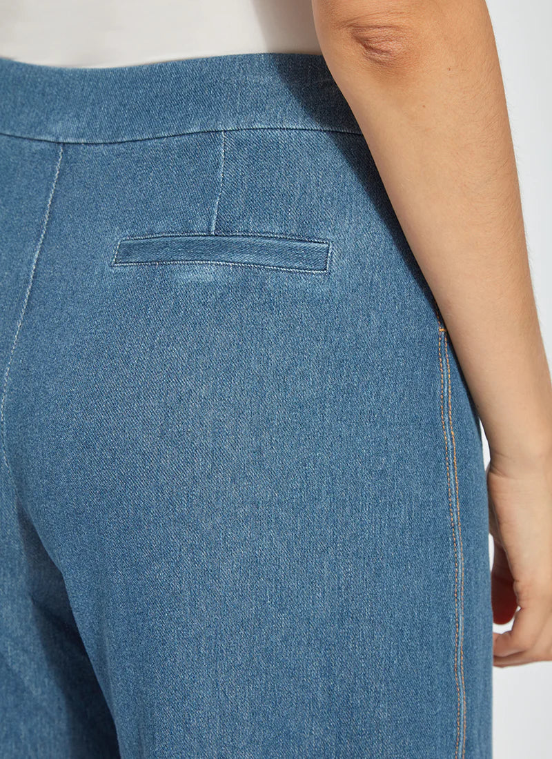 Back detail image of Lysse Shiloh Palazzo pants in mid wash.