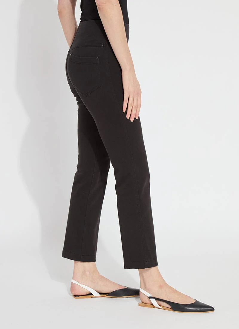 Side image of Lysse Baby Bootcut denim pant in black.