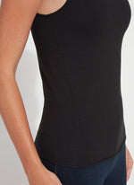 Front image of Lysse essential tank top. Solid black basic tank. 